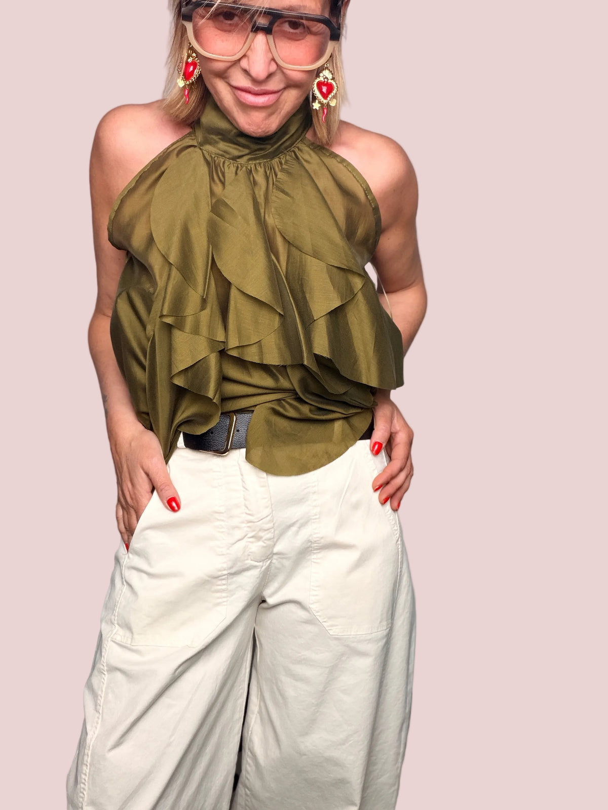 Pantalone Palazzo in Cotone Bianco Panna