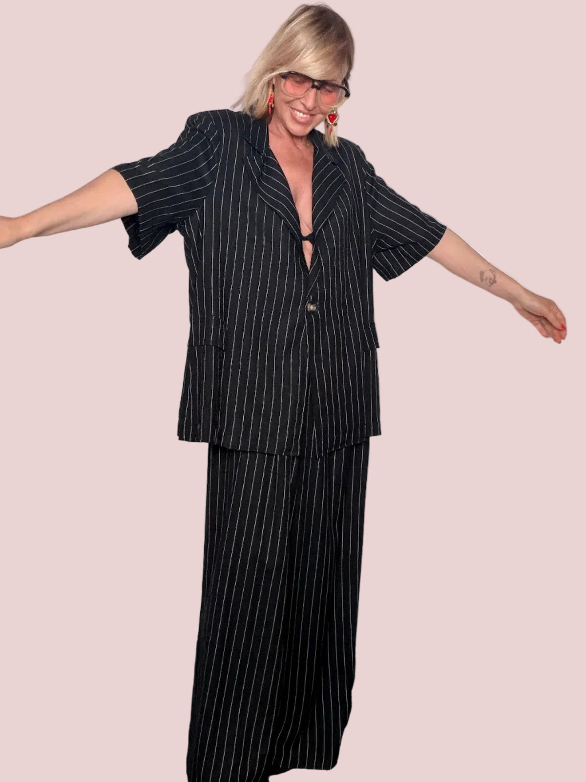 Completo Gessato Nero – Blazer e Pantalone Palazzo