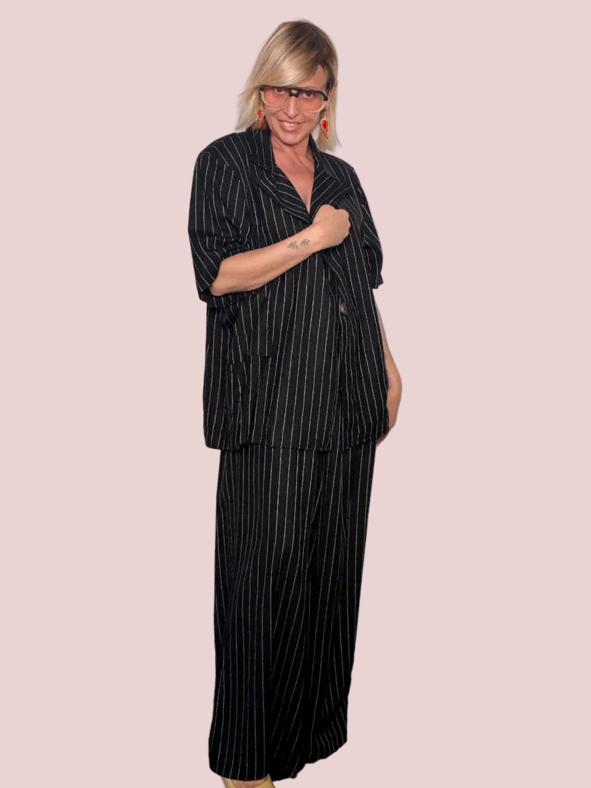 Completo Gessato Nero – Blazer e Pantalone Palazzo