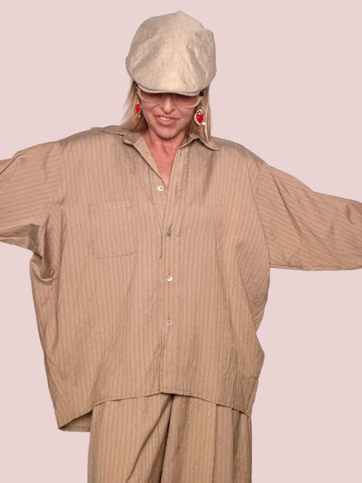 Camicia Oversize a Righe – Beige e Bianco