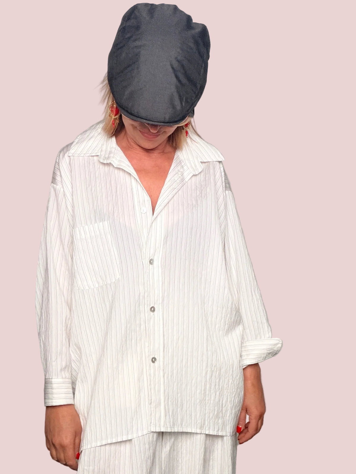 Camicia Oversize a Righe – Beige e Bianco