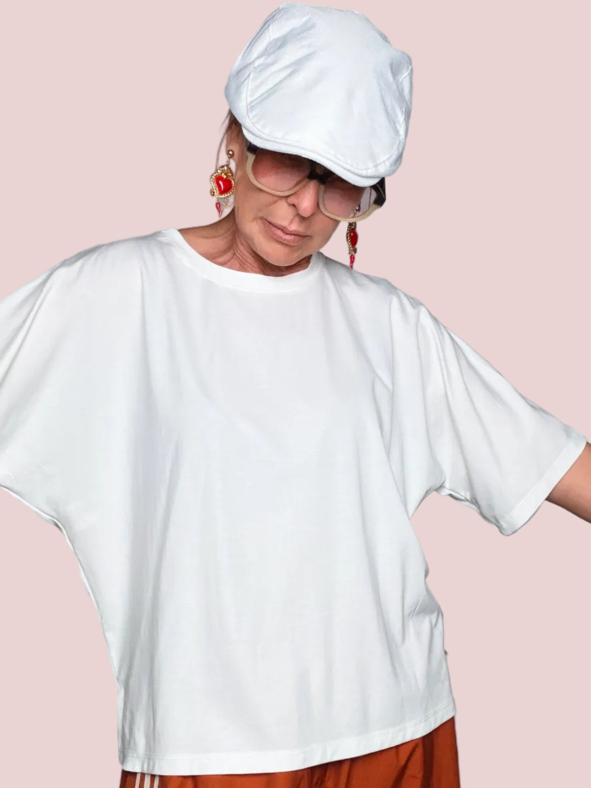 T-shirt Oversize con Maniche a Pipistrello – Bianco
