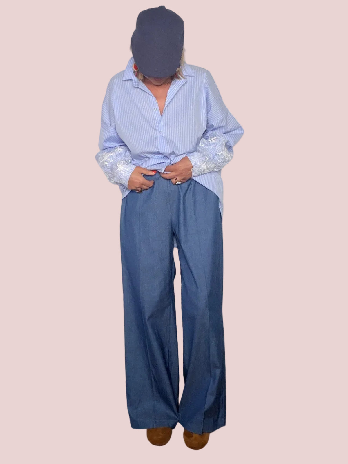 Jeans Palazzo in Chambray Blu