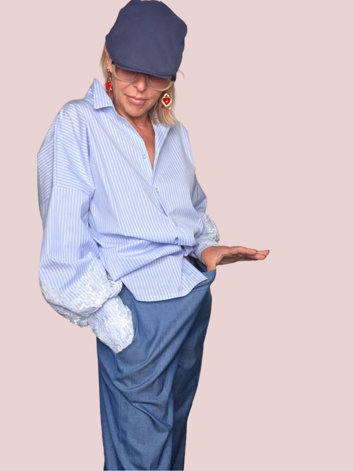 Jeans Palazzo in Chambray Blu