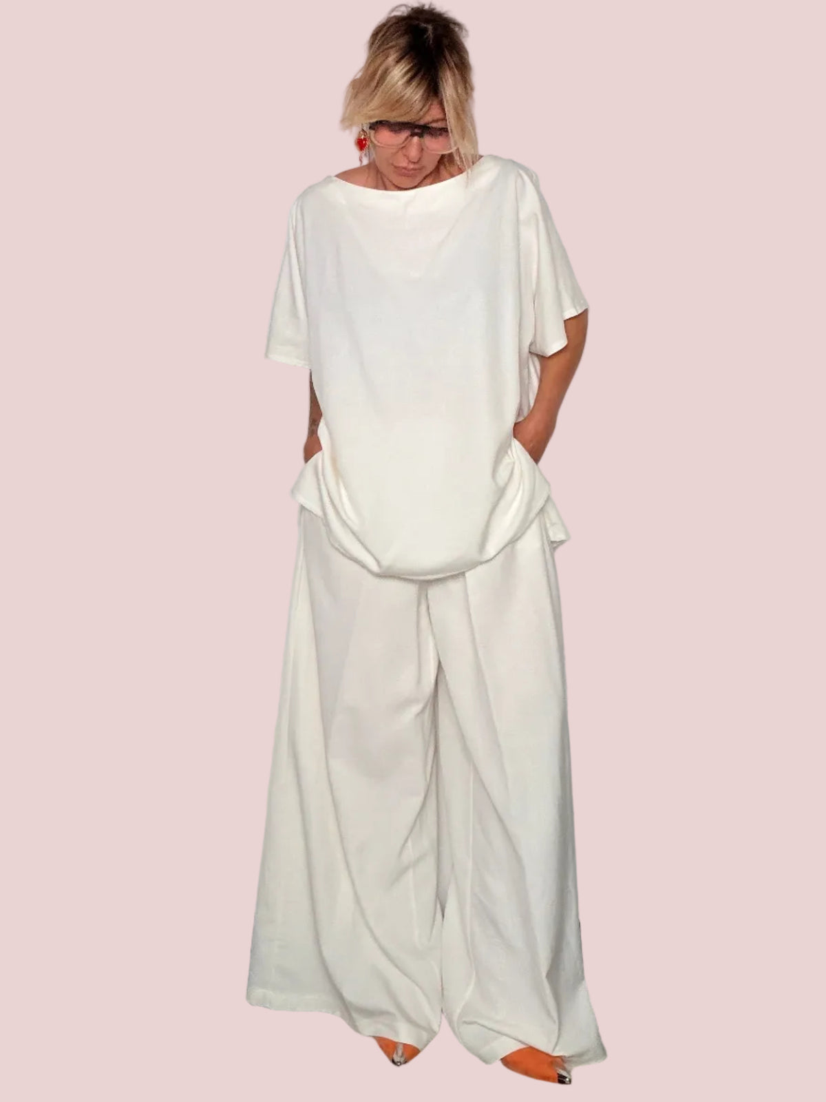 Completo Top Barchetta e Pantalone Palazzo Viscosa Lino