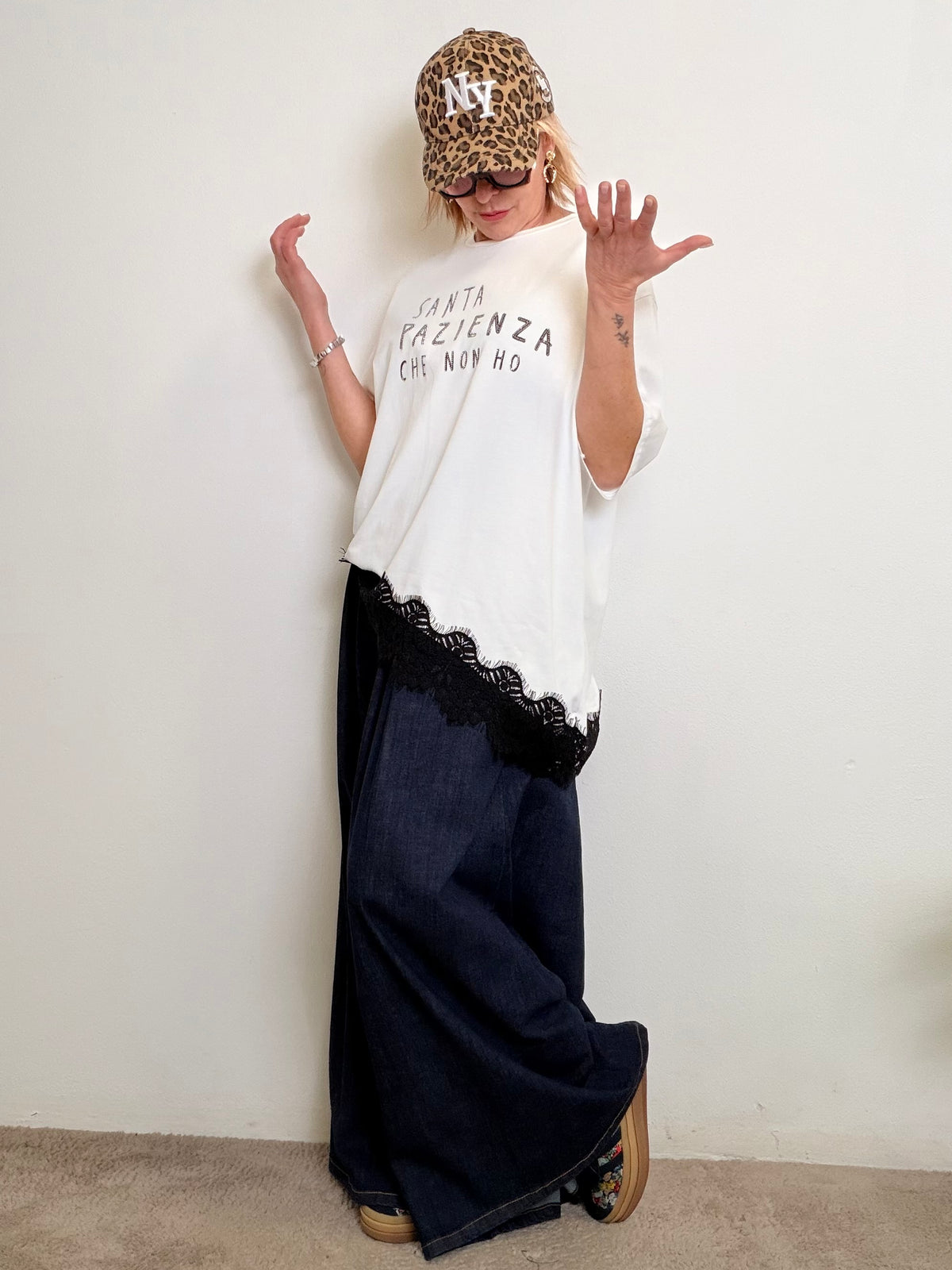 Jeans Wide Leg con Dettaglio Romantic