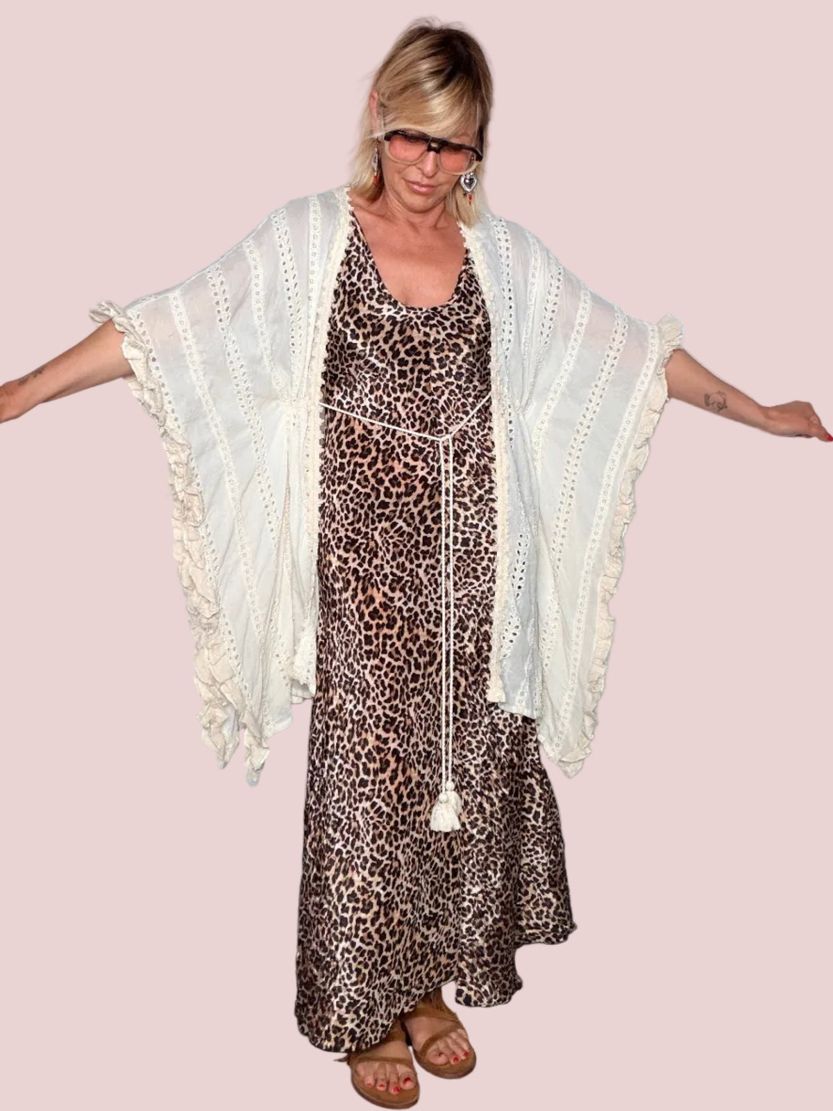 Kimono Maxi Sangallo e Volant Avorio