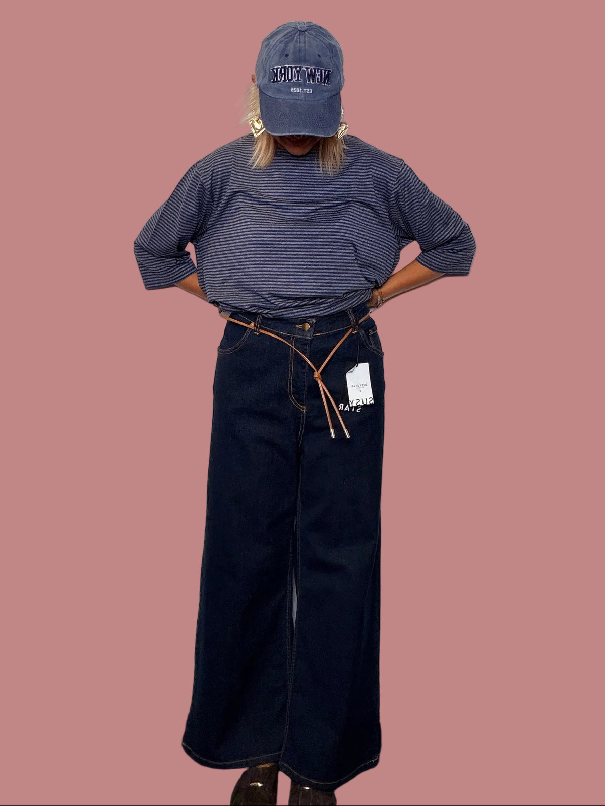 Jeans Over con Cintura in Cuoio
