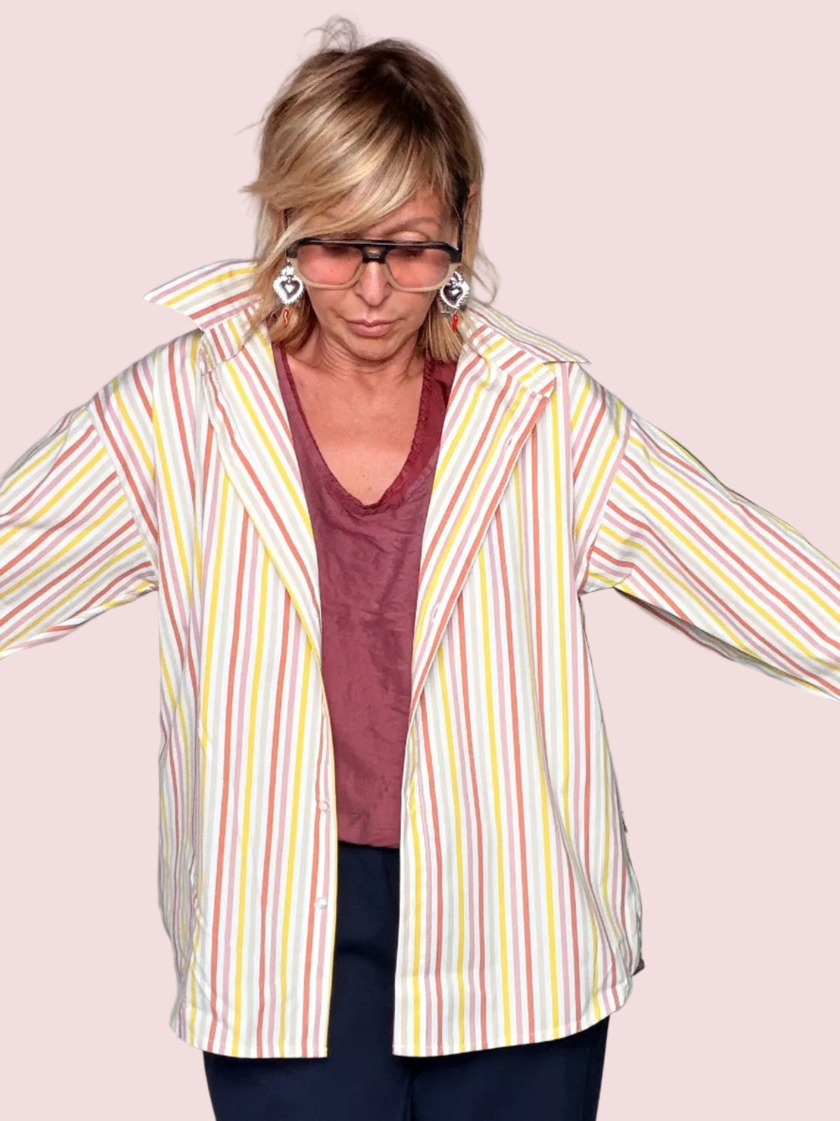Camicia Oversize Righe Multicolor Giallo Rosa