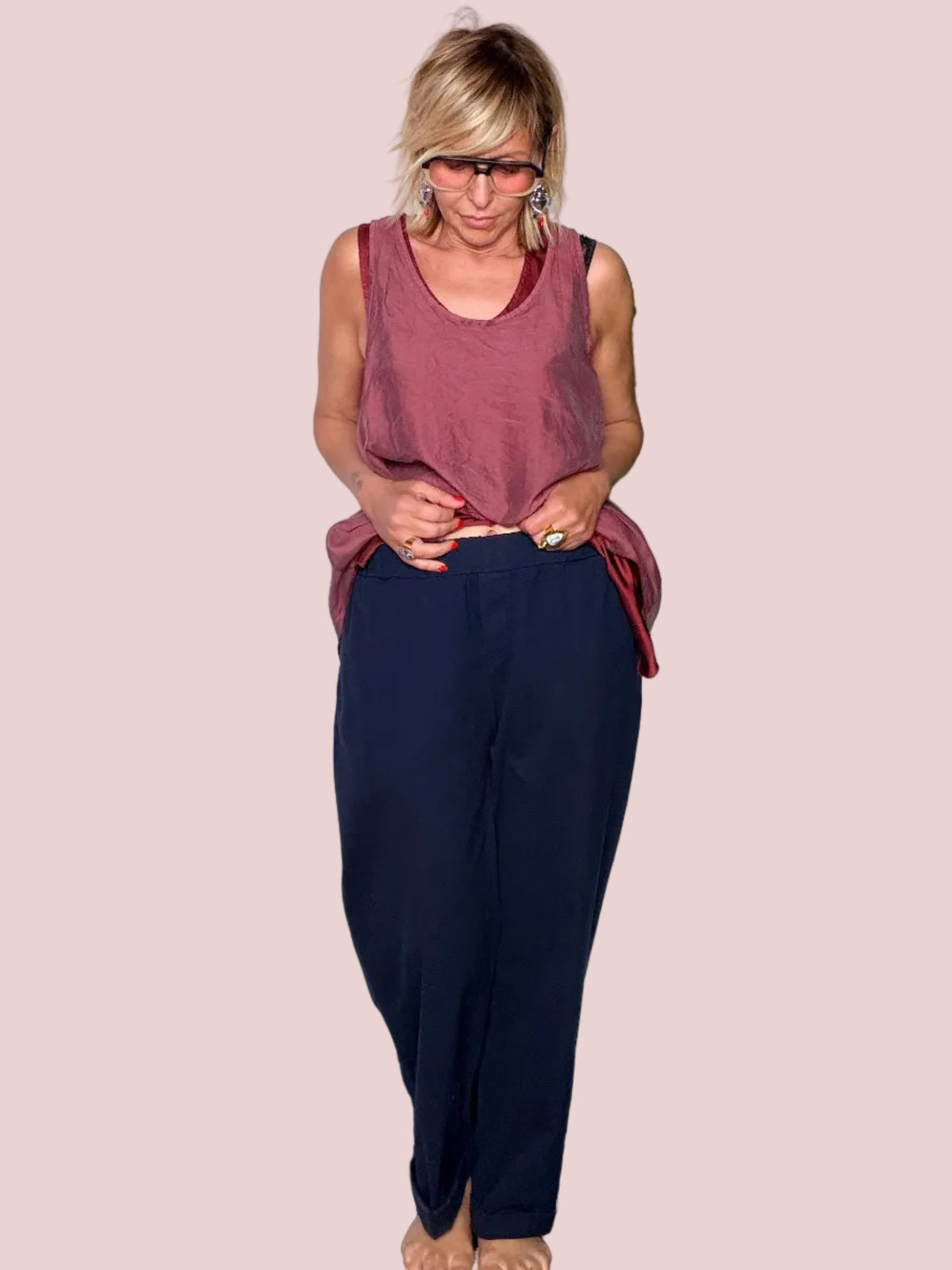 Pantalone Sigaretta Cotone con Pince Sartoriali