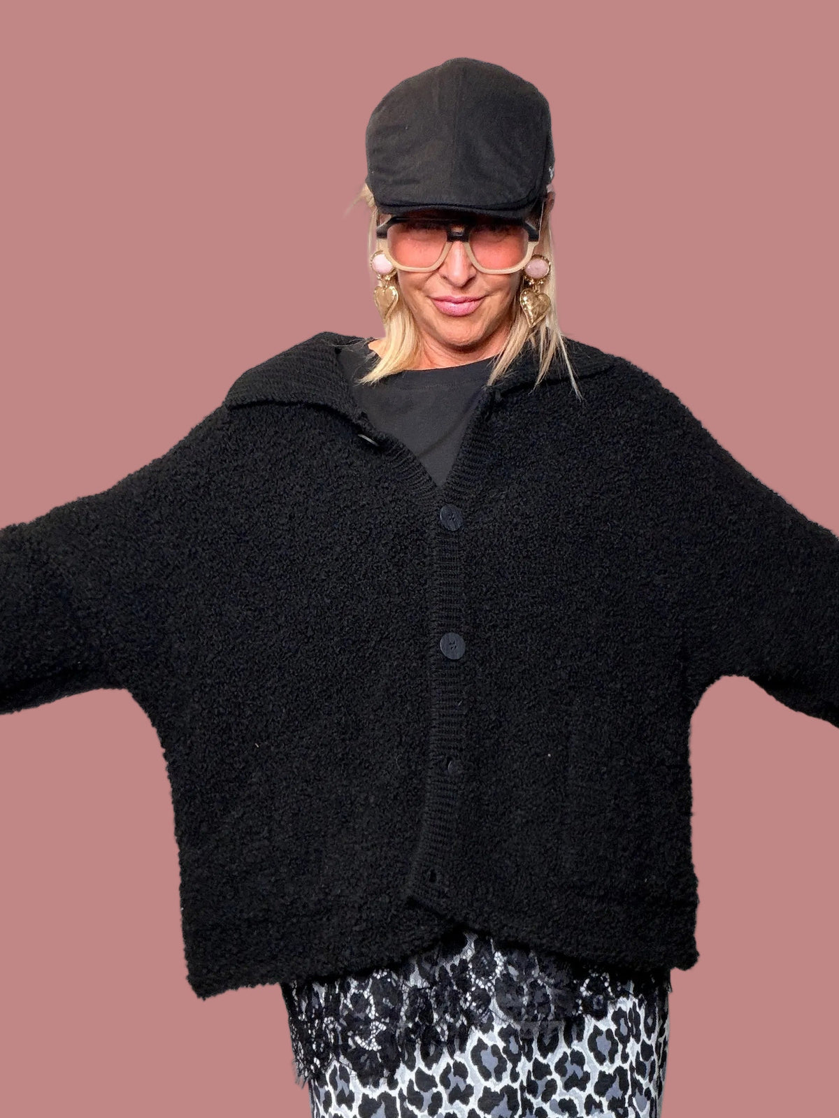 Giacca Cardigan Bott Nera Flo&Poi