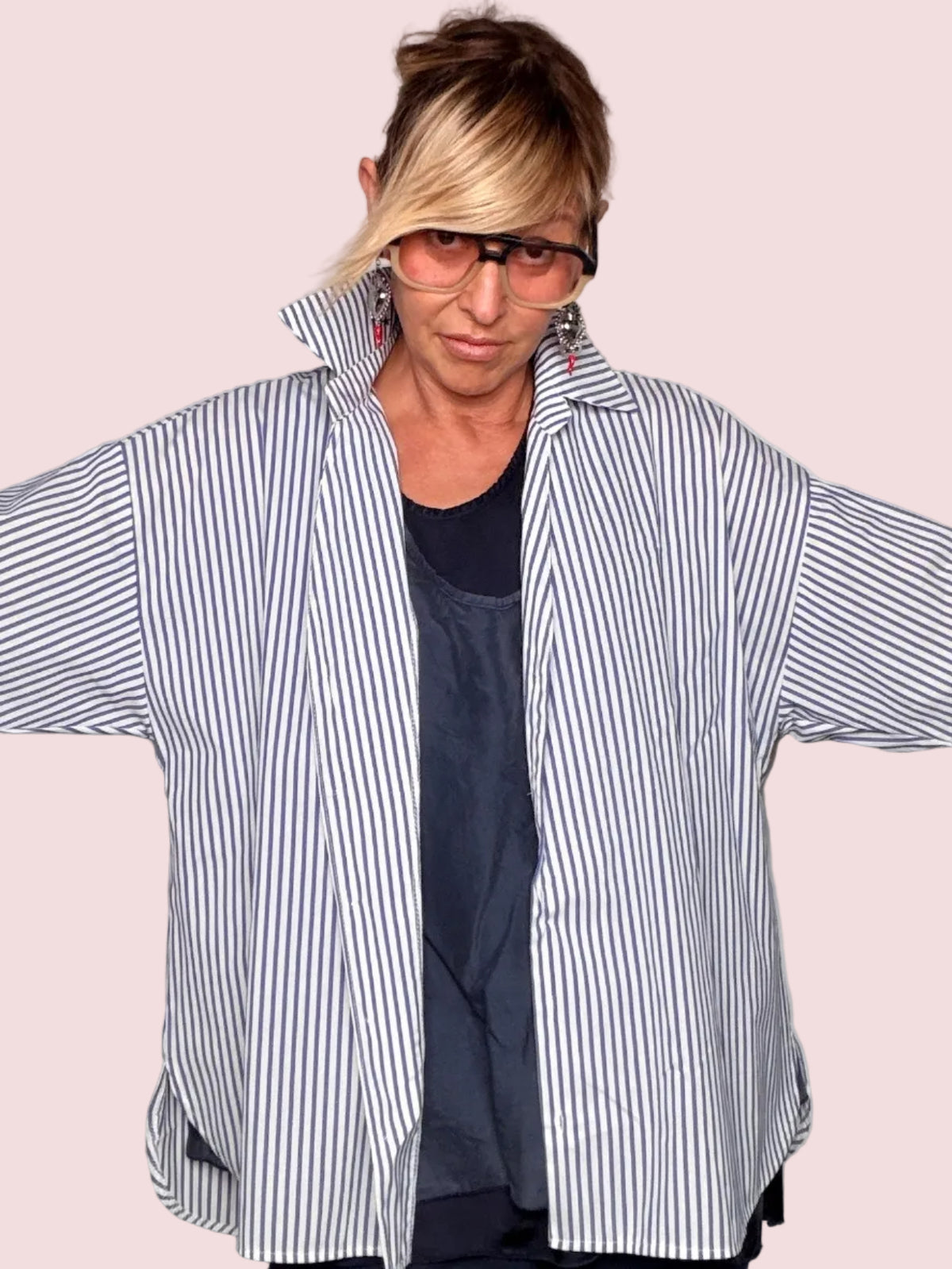 Camicia Oversize Righe Marinare Maniche Pipistrello
