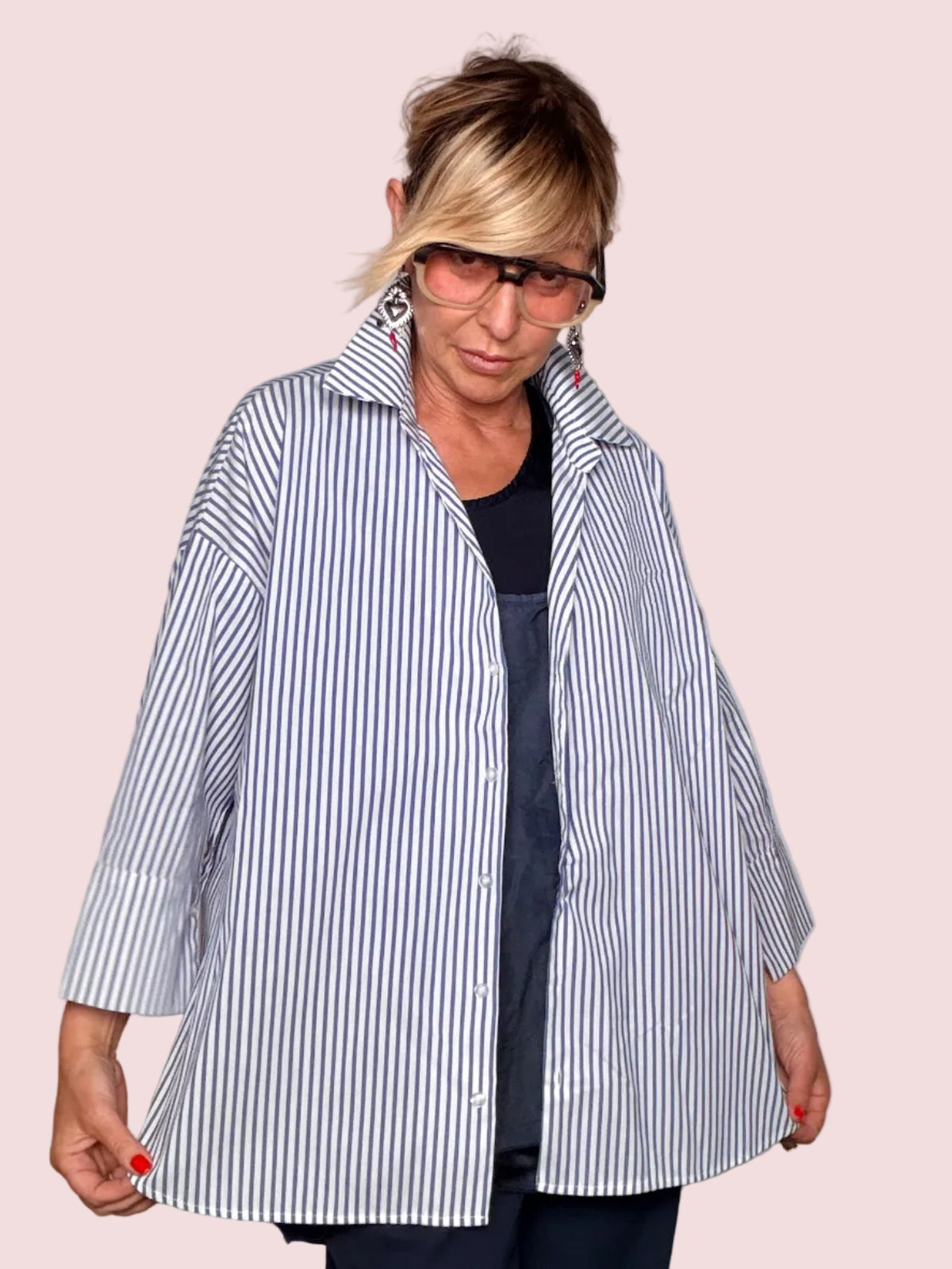 Camicia Oversize Righe Marinare Maniche Pipistrello