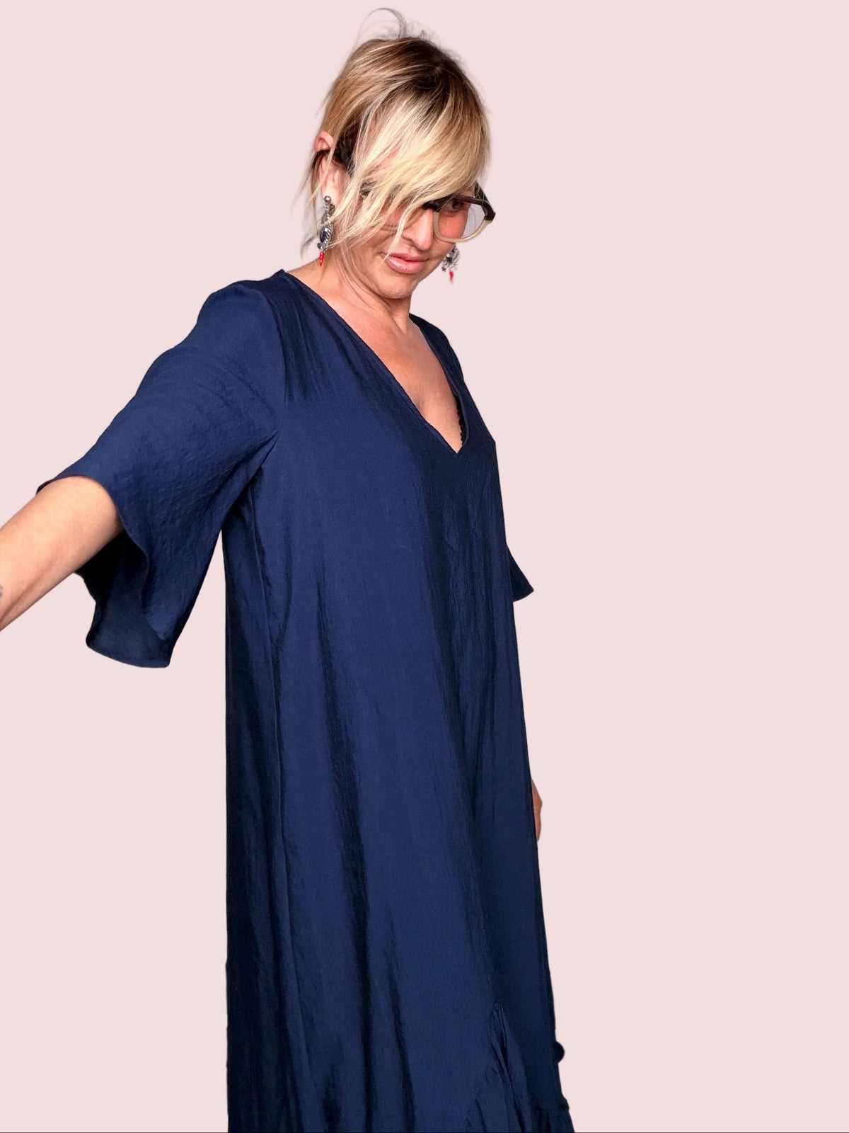 Abito Maxi in Viscosa con Balza Asimmetrica