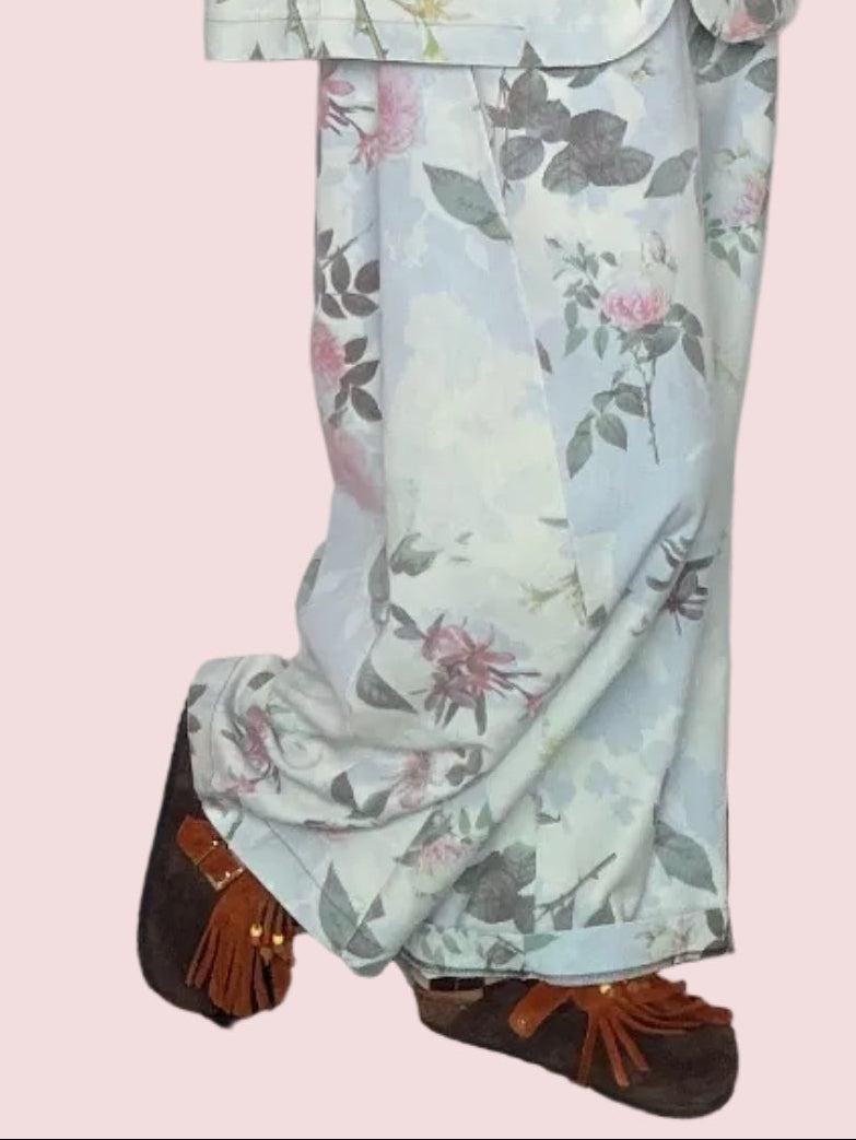Pantalone Balloon Floreale Romantico Azzurro