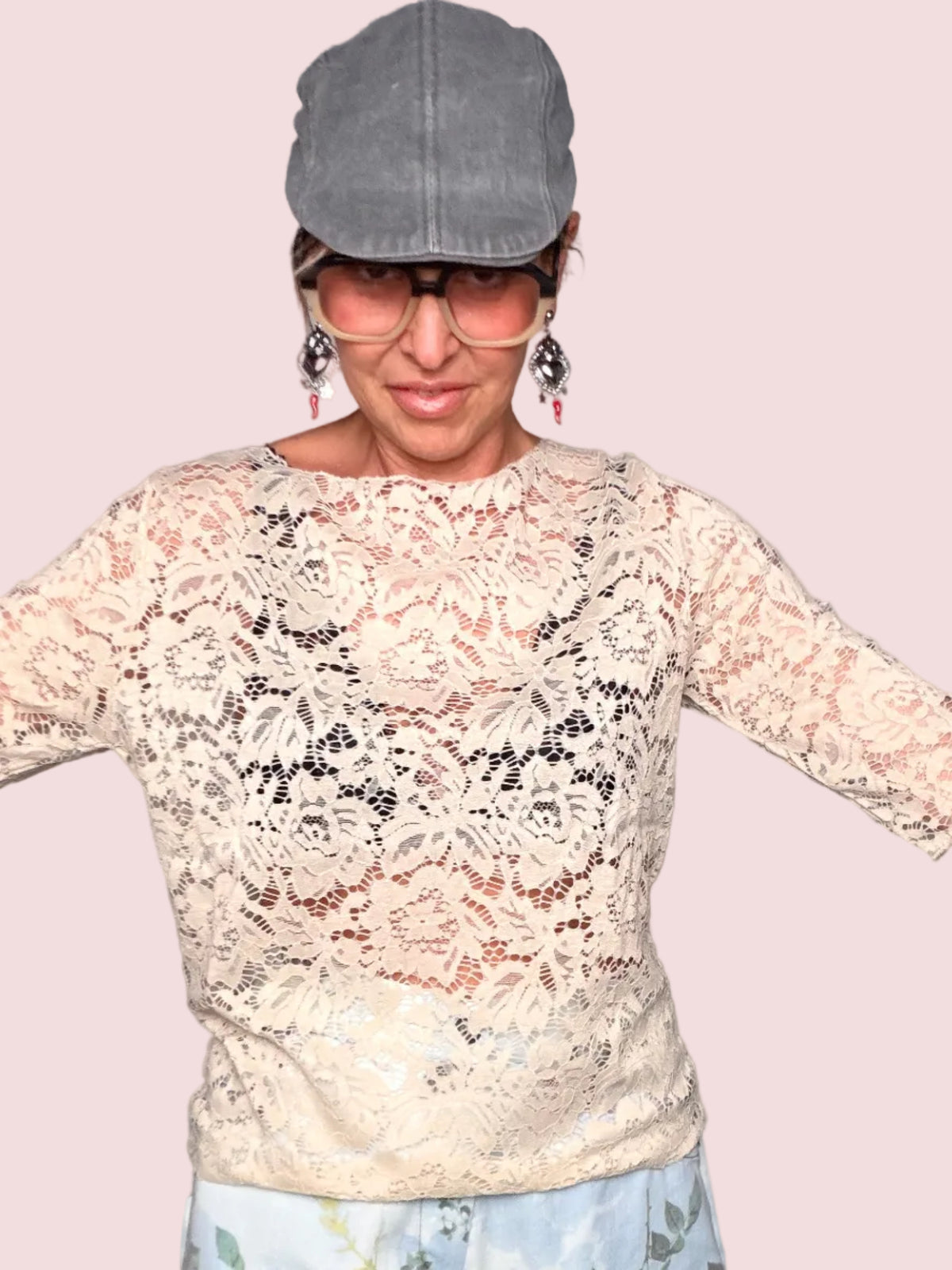 Maglia in Pizzo con Maniche Lunghe