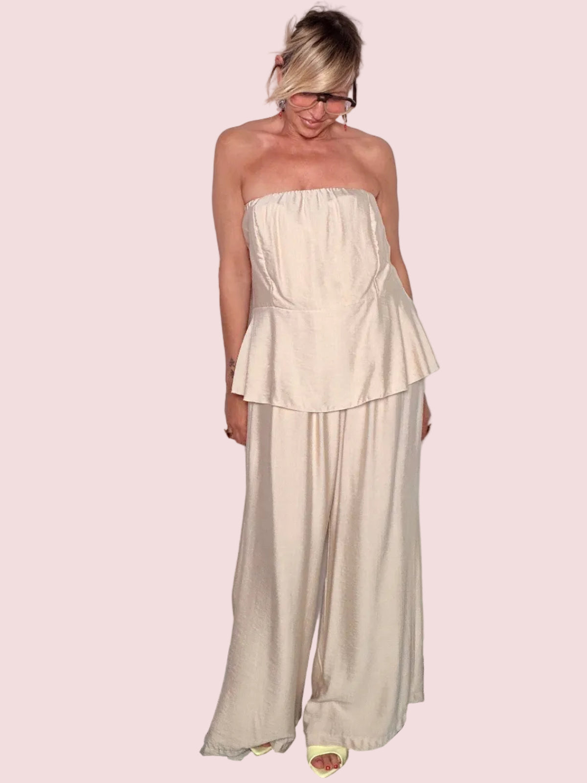 Set Due Pezzi Bustier e Pantalone Palazzo Fluido