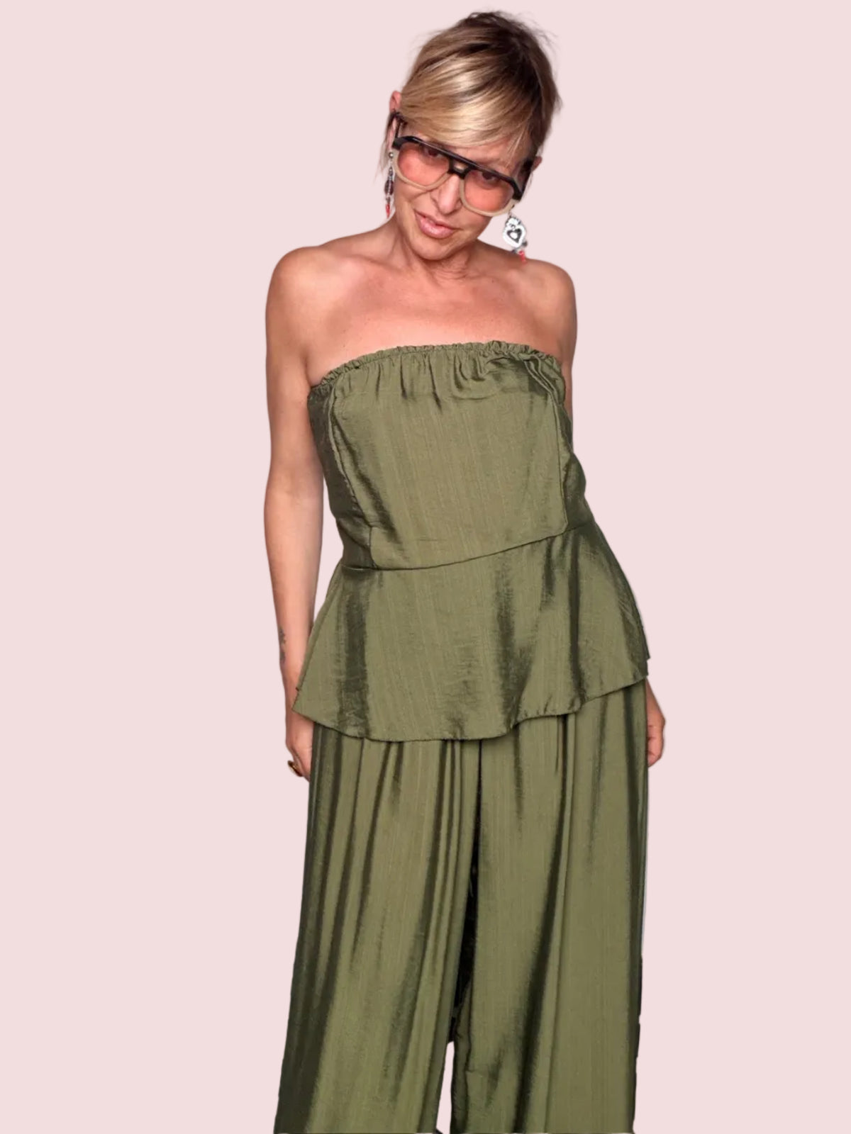 Set Due Pezzi Bustier e Pantalone Palazzo Fluido