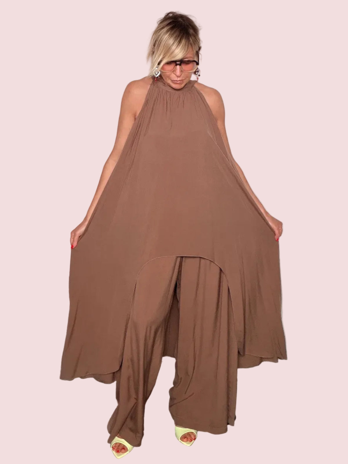 Set Due Pezzi Top Halter Neck e Pantalone Palazzo