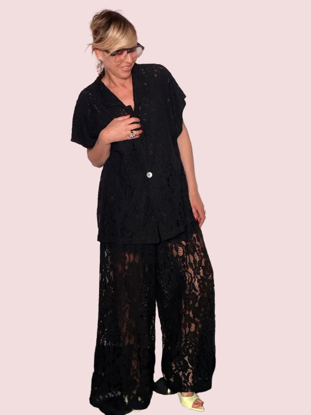 Pantalone in Pizzo Floreale – Avorio e Nero