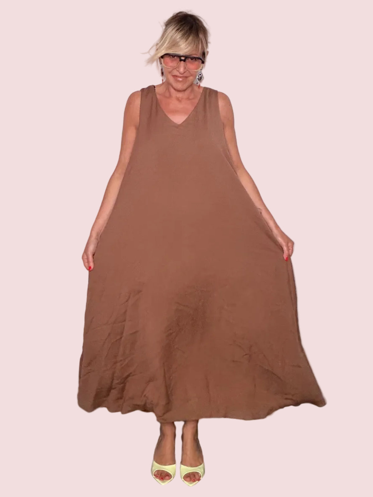 Abito Maxi Oversize Scollo V a Palloncino