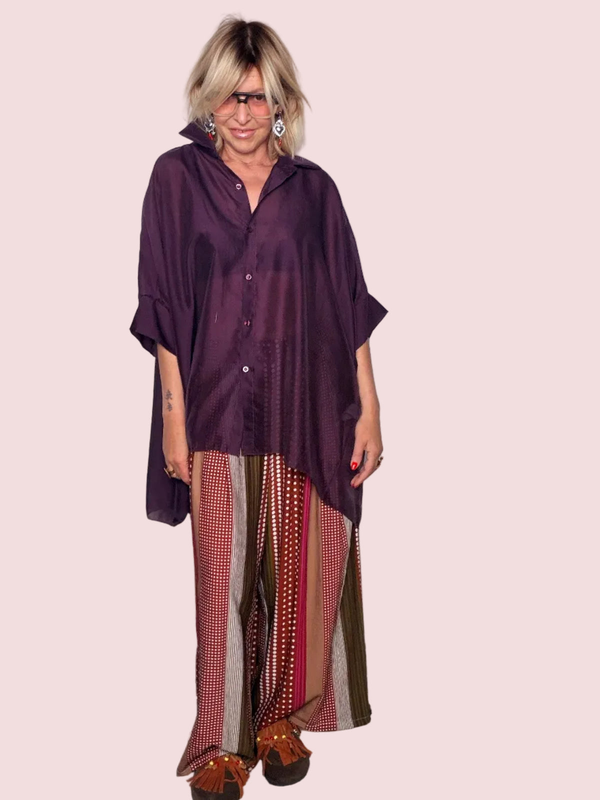 Pantalone Palazzo Maxi Viscosa Stampa Patchwork Geometrica