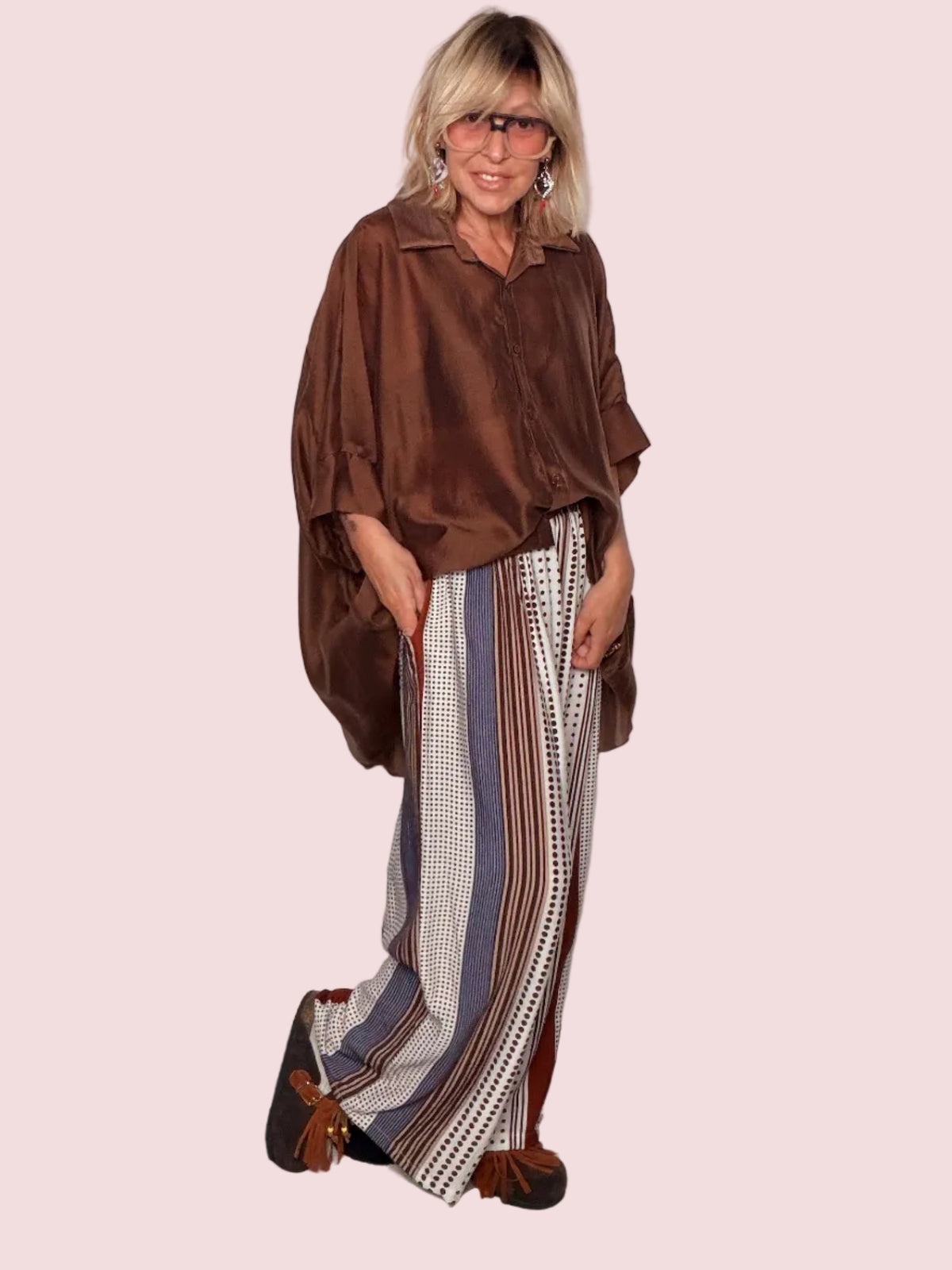 Pantalone Palazzo Maxi Viscosa Stampa Patchwork Geometrica
