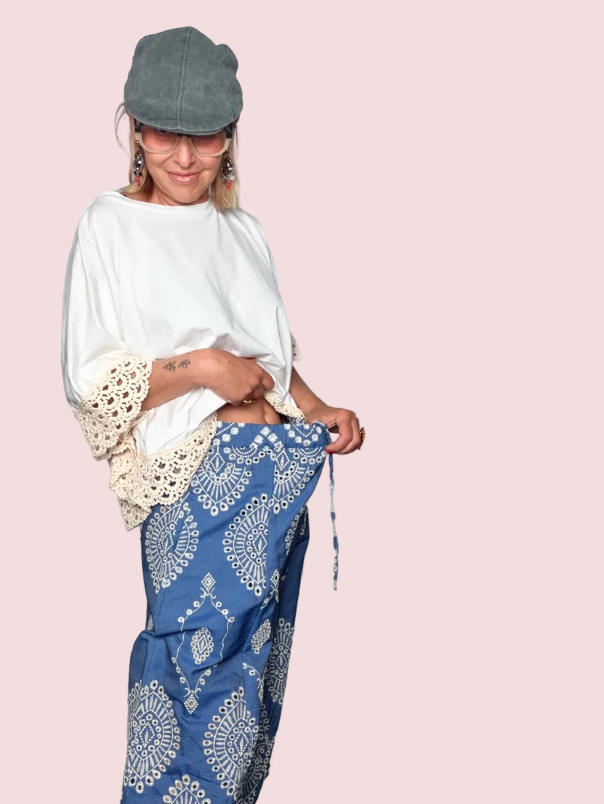 Pantalone Palazzo Maxi Stampa Paisley Blu con Coulisse