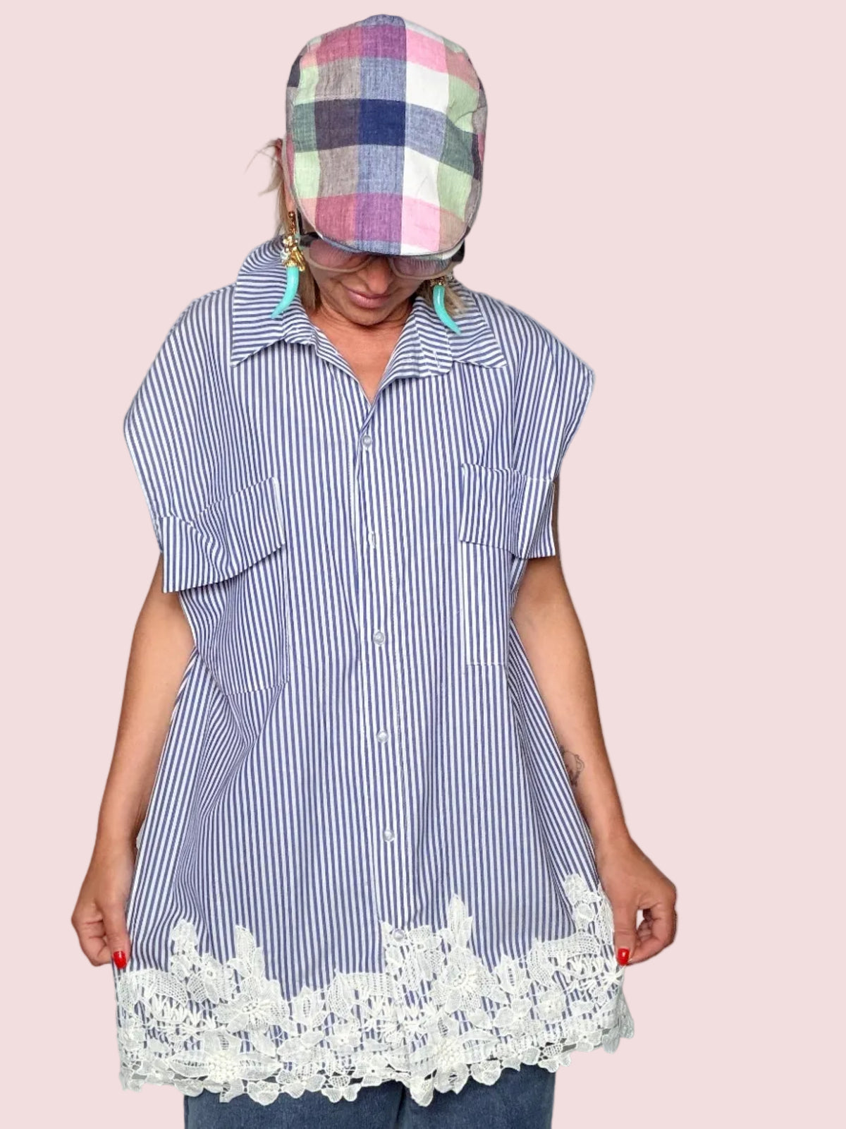 Camicia Oversize Righe & Pizzo