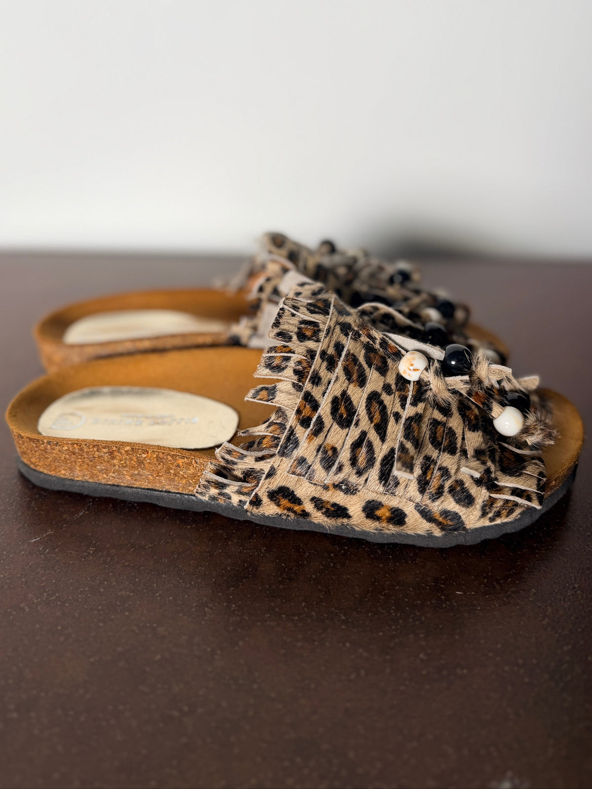 Ciabatte Slide Frange Leopardate & Perle