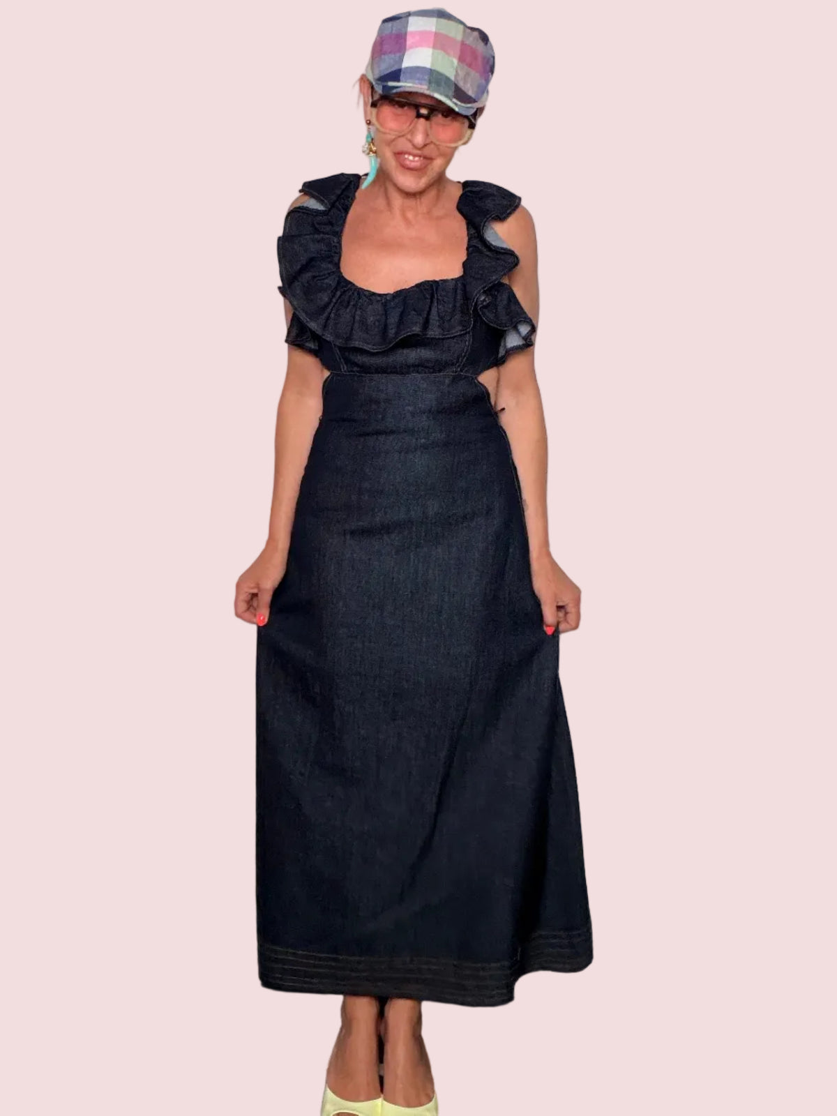 Abito Maxi Denim Volant & Schiena Aperta