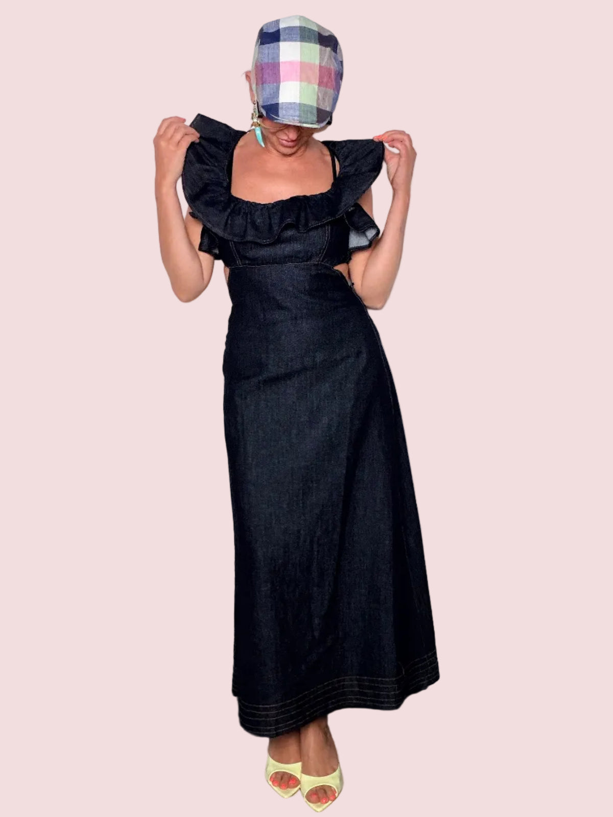 Abito Maxi Denim Volant & Schiena Aperta