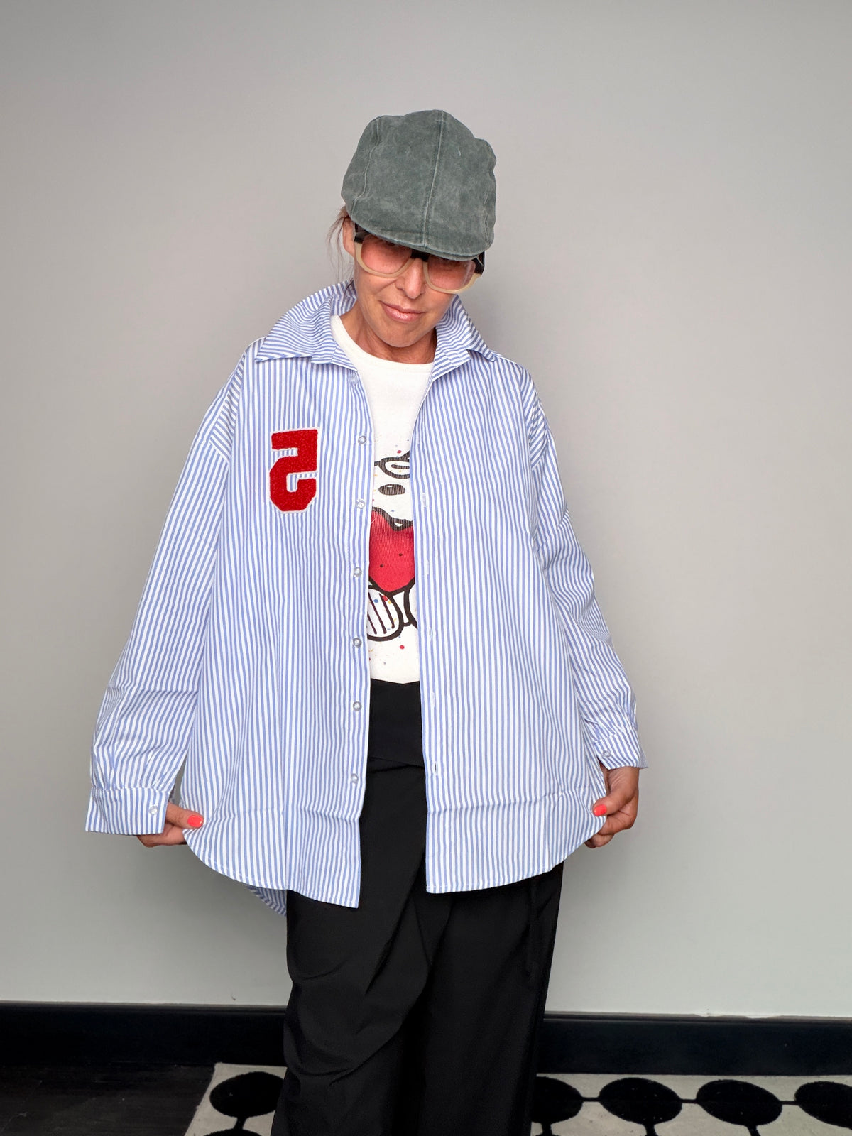 Camicia Oversize Righe & Patch Numero