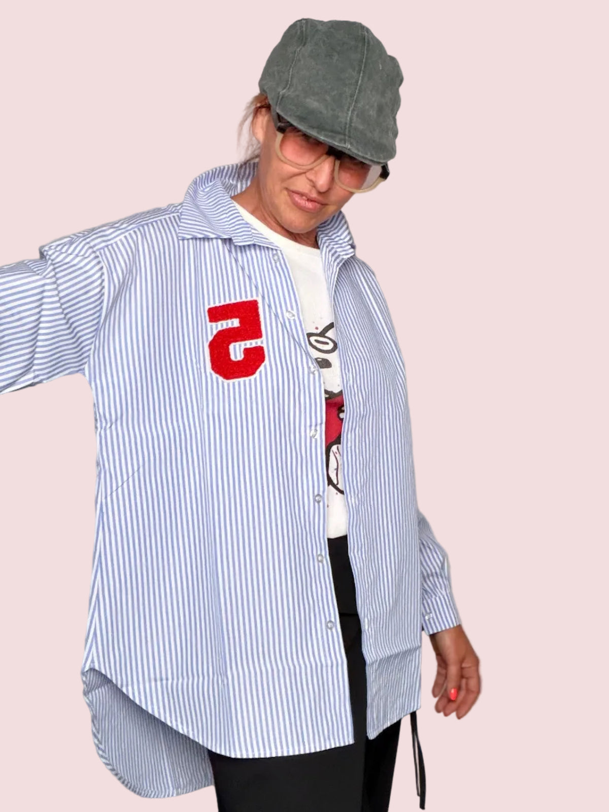 Camicia Oversize Righe & Patch Numero