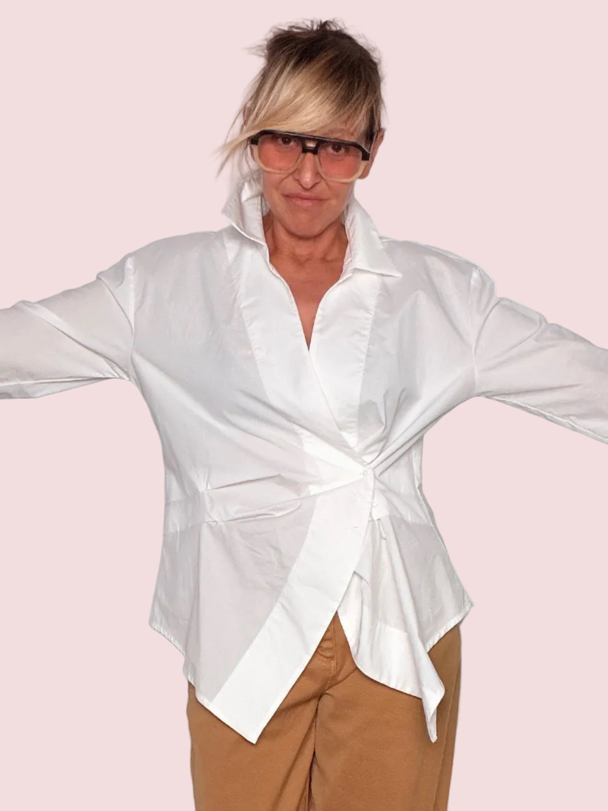 Camicia Bianca Drappeggio Twist Frontale