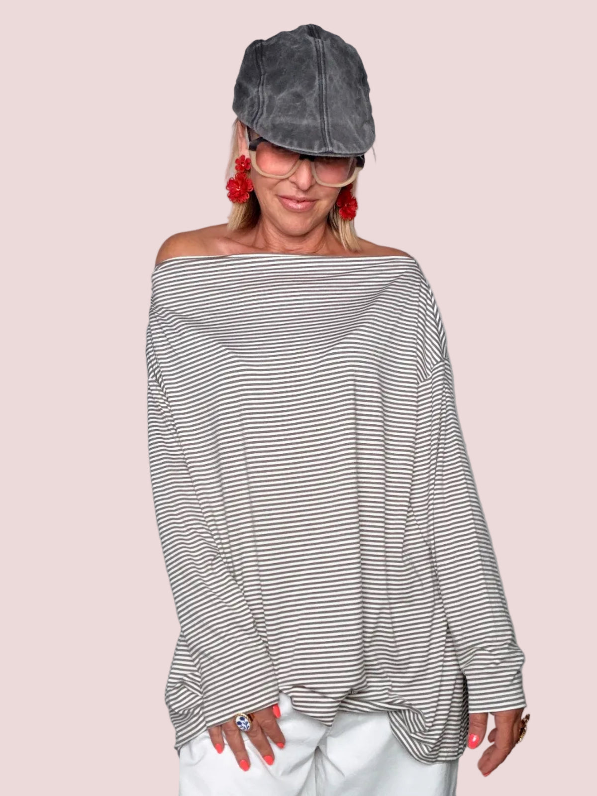 Maglia Oversize a Righe Marinière con Scollo a Barca
