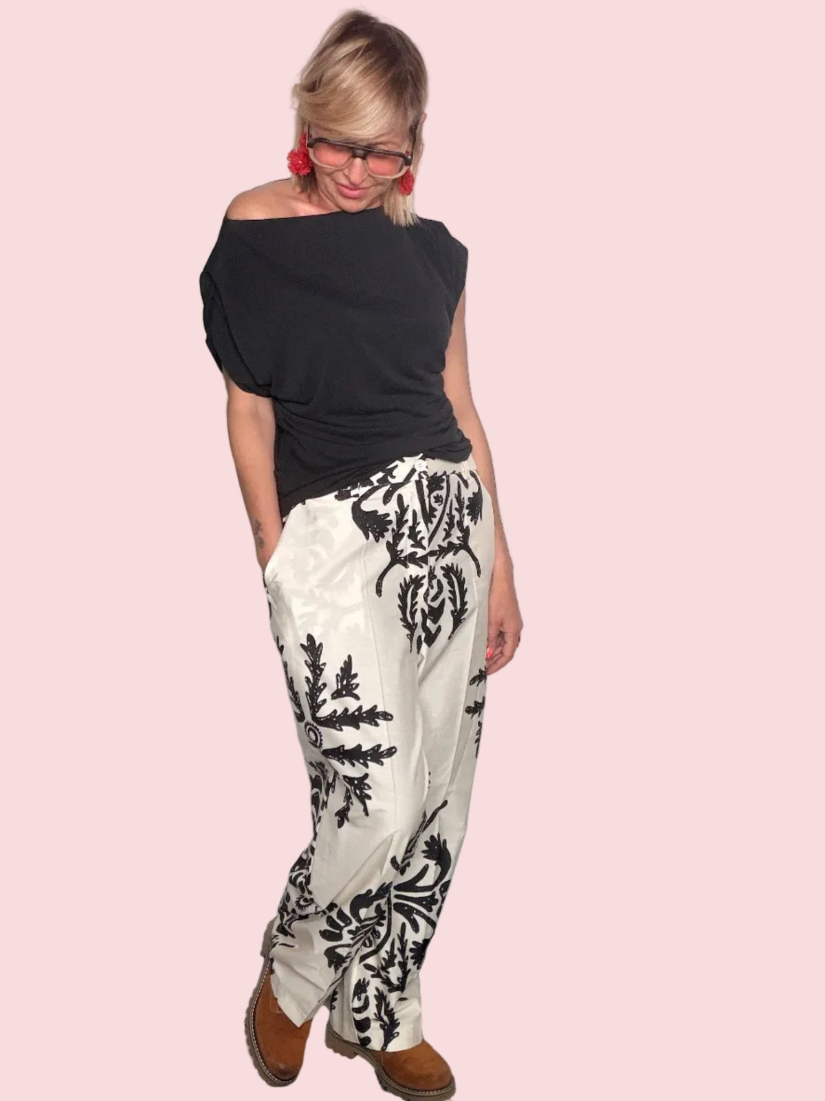 Pantalone Wide Leg con Stampa Mandala
