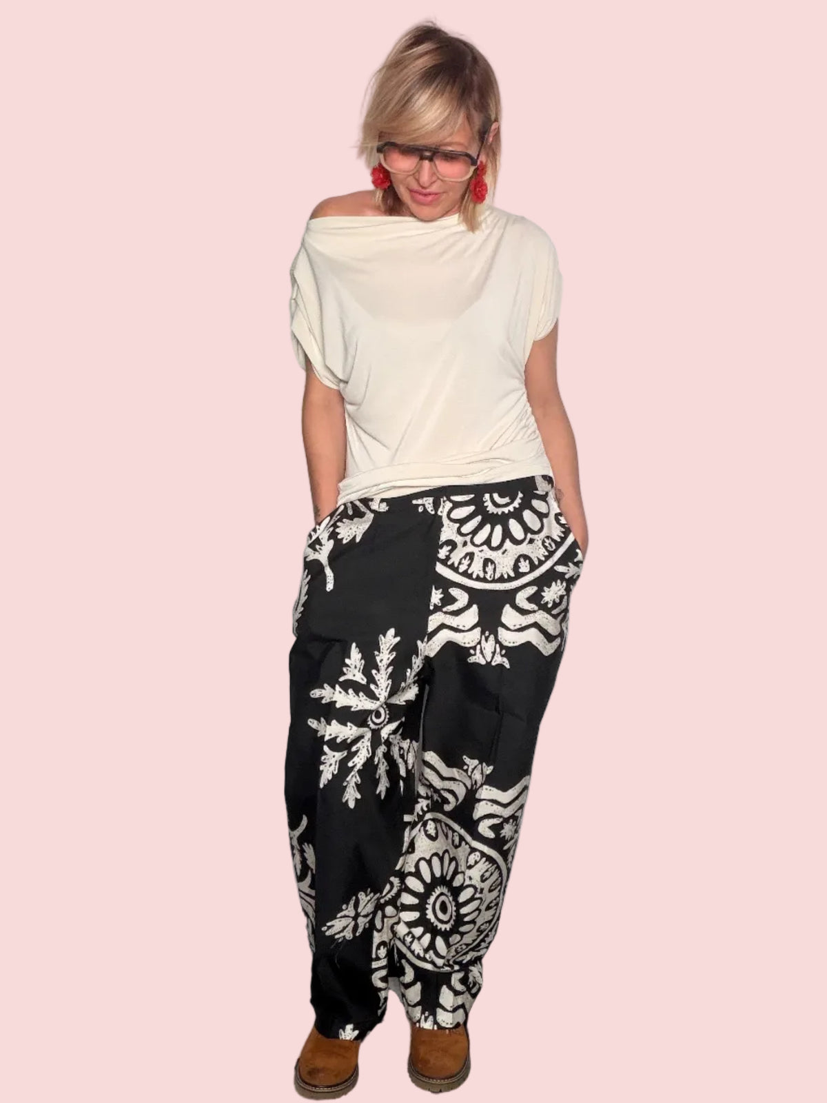 Pantalone Wide Leg con Stampa Mandala