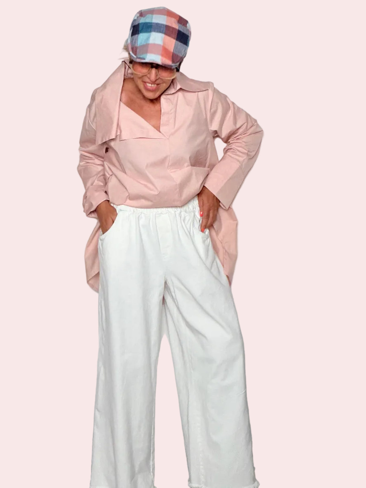 Jeans palazzo bianchi con elastico in vita