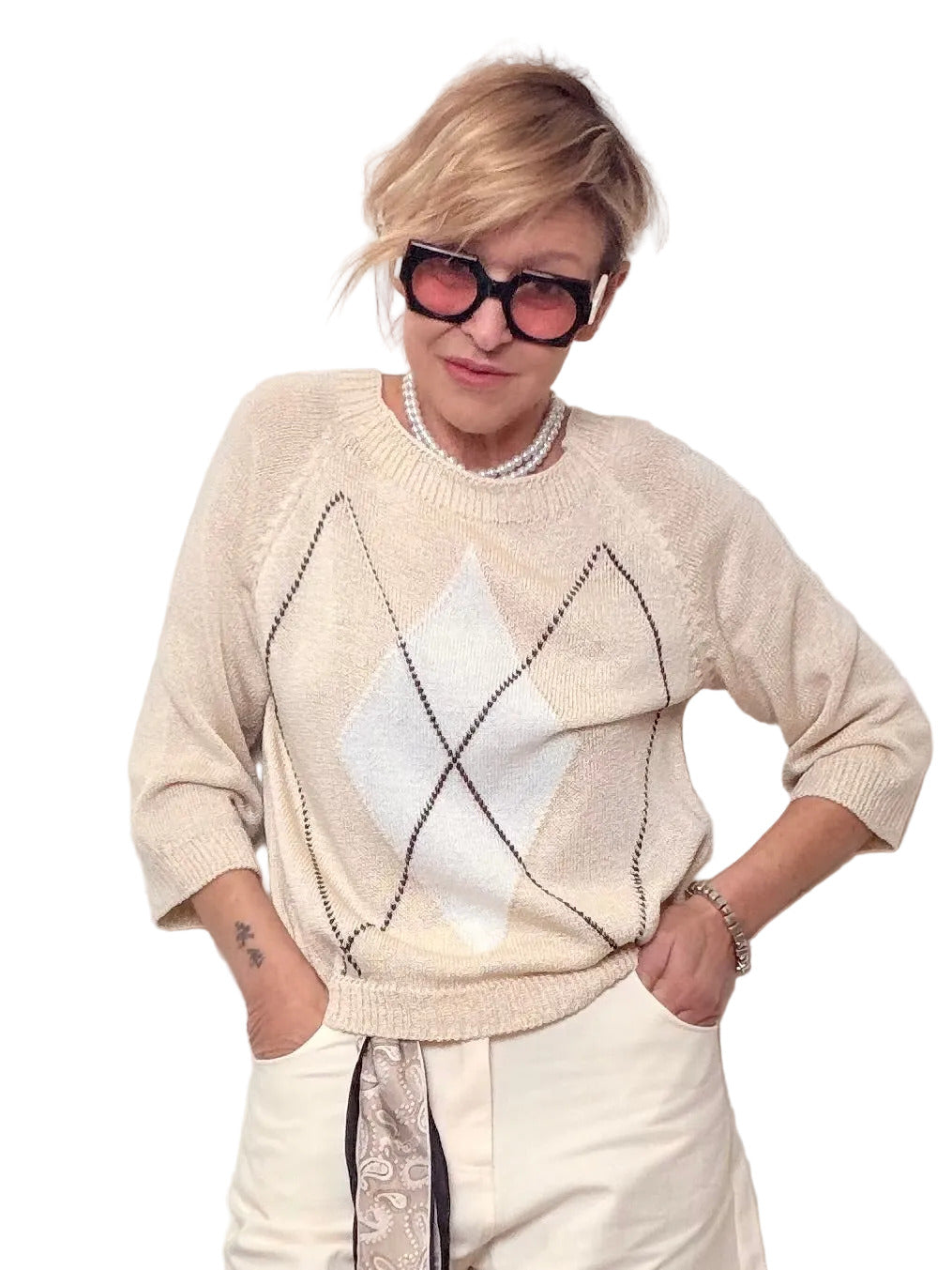 MAGLIA IN FILO CON MOTIVO GEOMETRICO