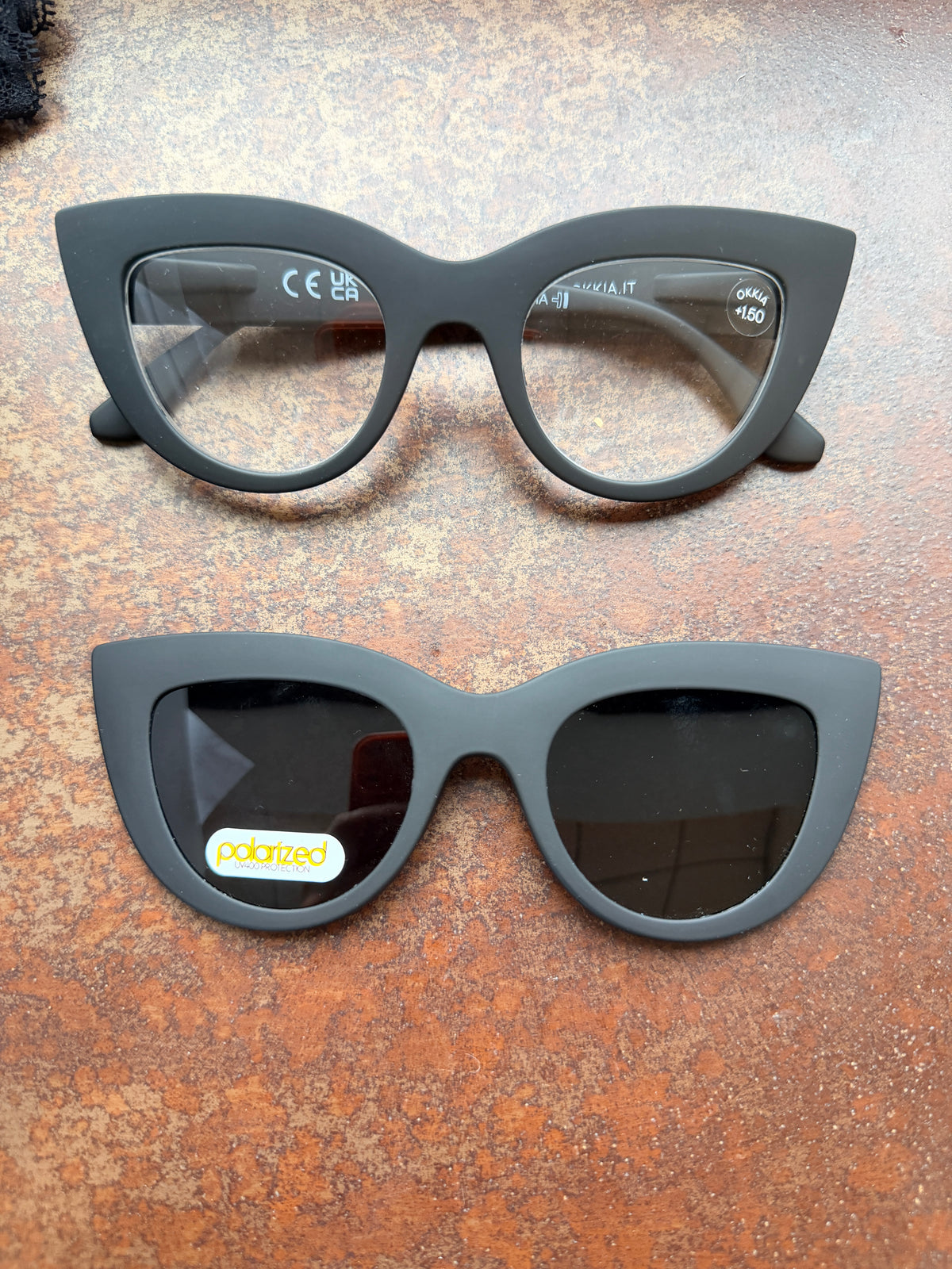 Occhiali cat-eye con sovralente da sole polarizzata