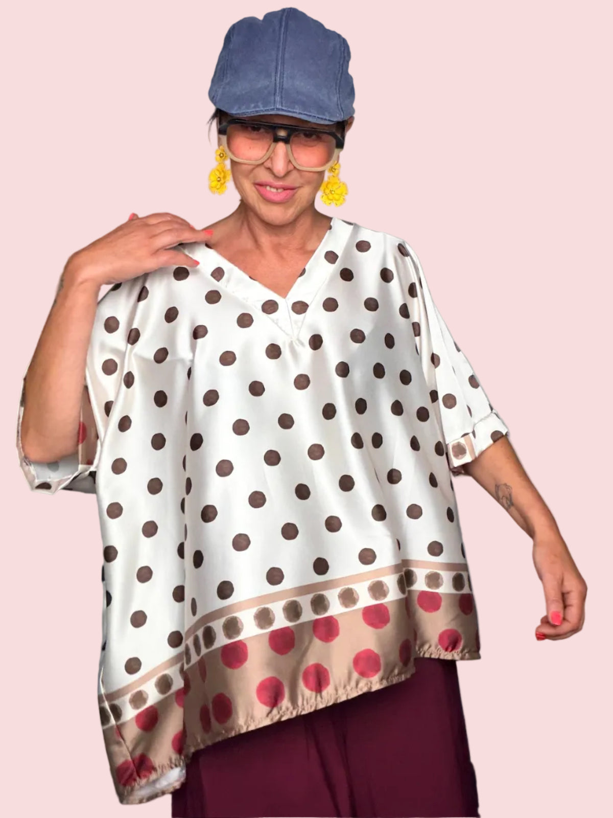 Blusa a Pois con Bordo Stampato
