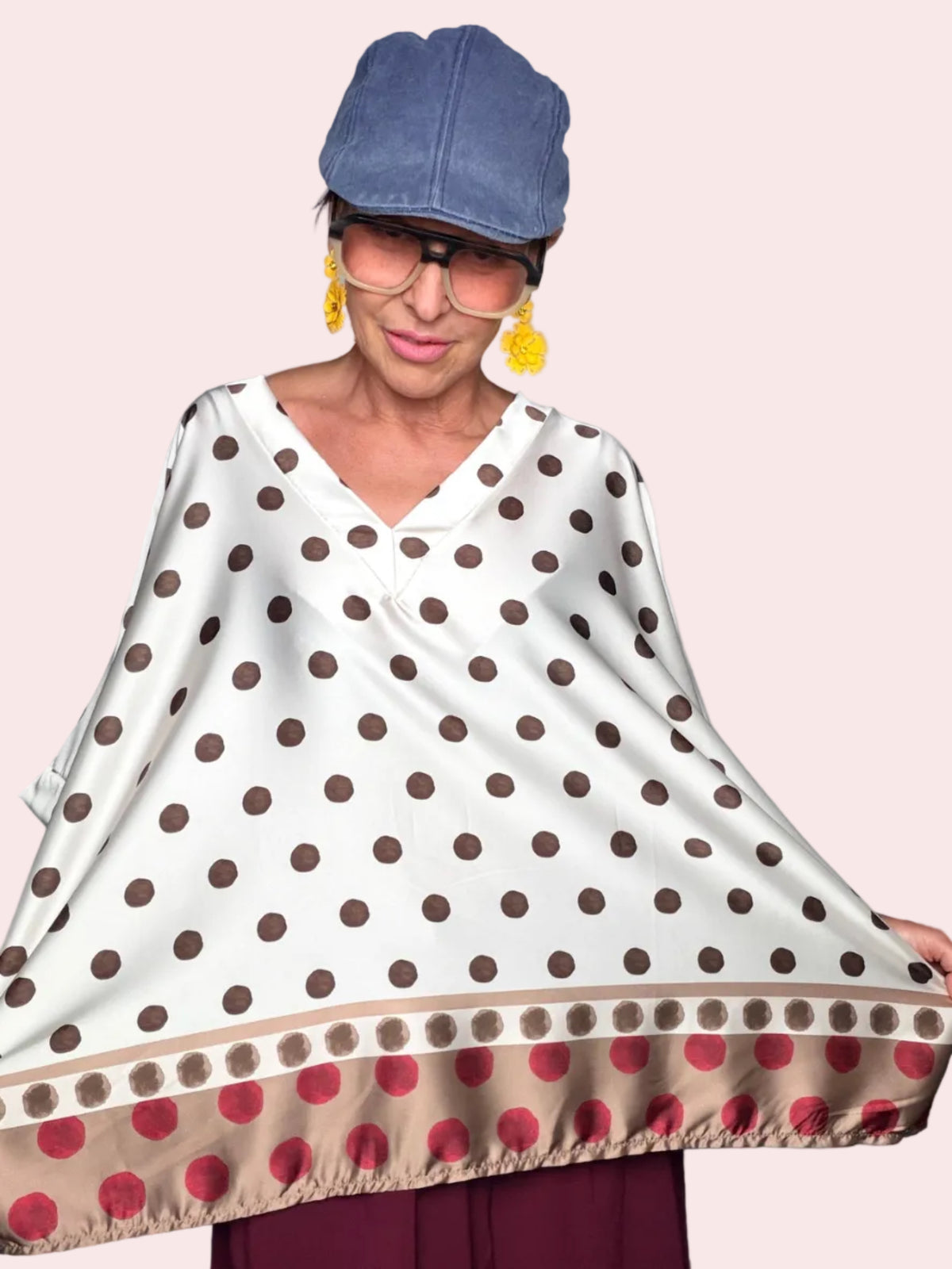 Blusa a Pois con Bordo Stampato