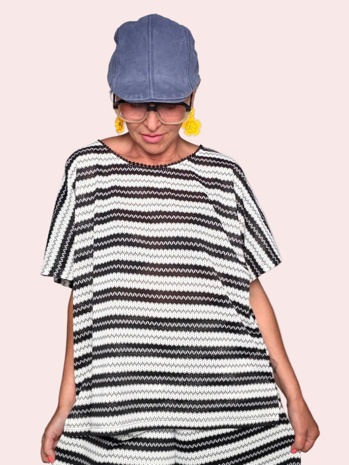 Top in Maglia Zigzag Bianco e Nero