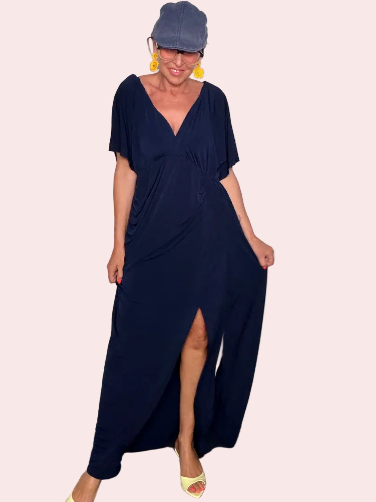 Abito Lungo Drappeggiato con Scollo a V