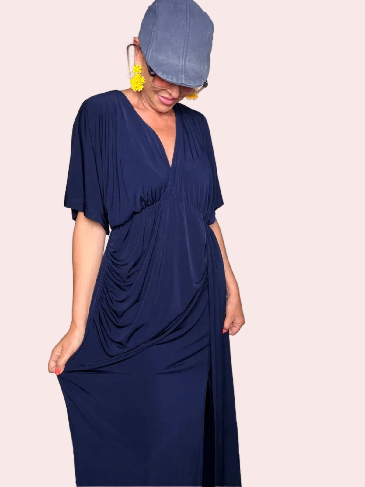 Abito Lungo Drappeggiato con Scollo a V