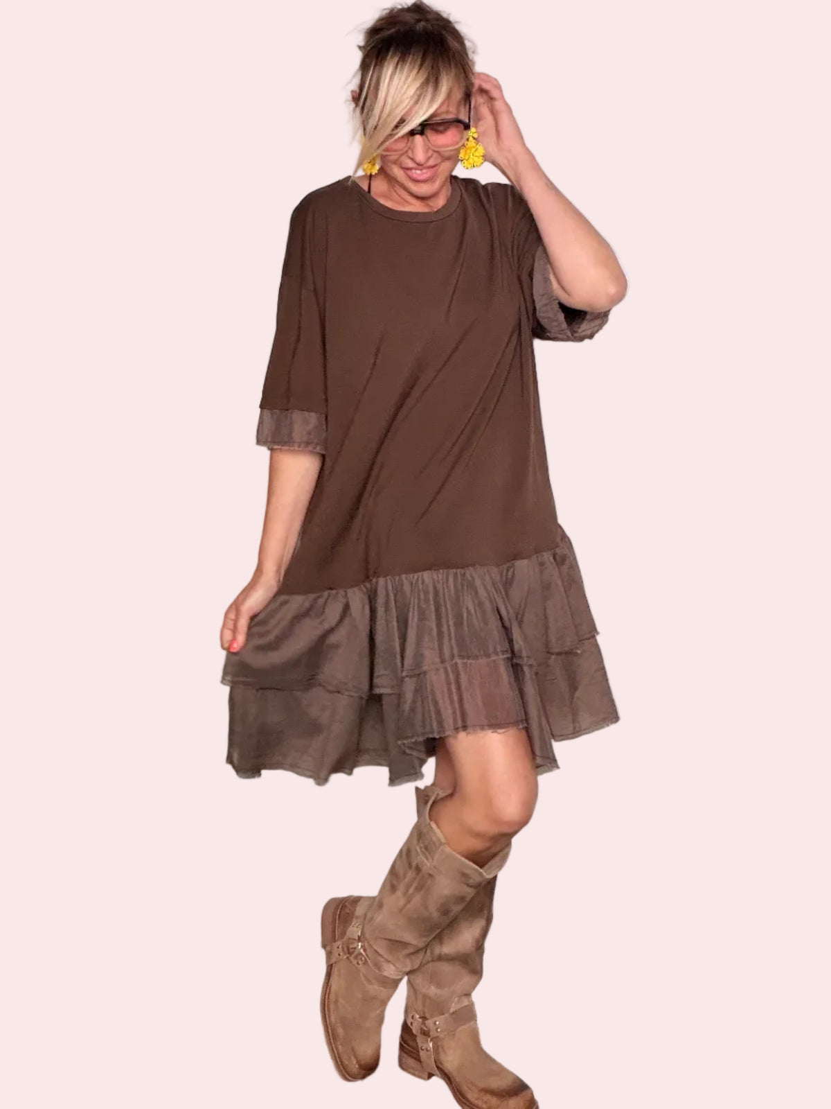 Abito T-Shirt con Balze in Mussola