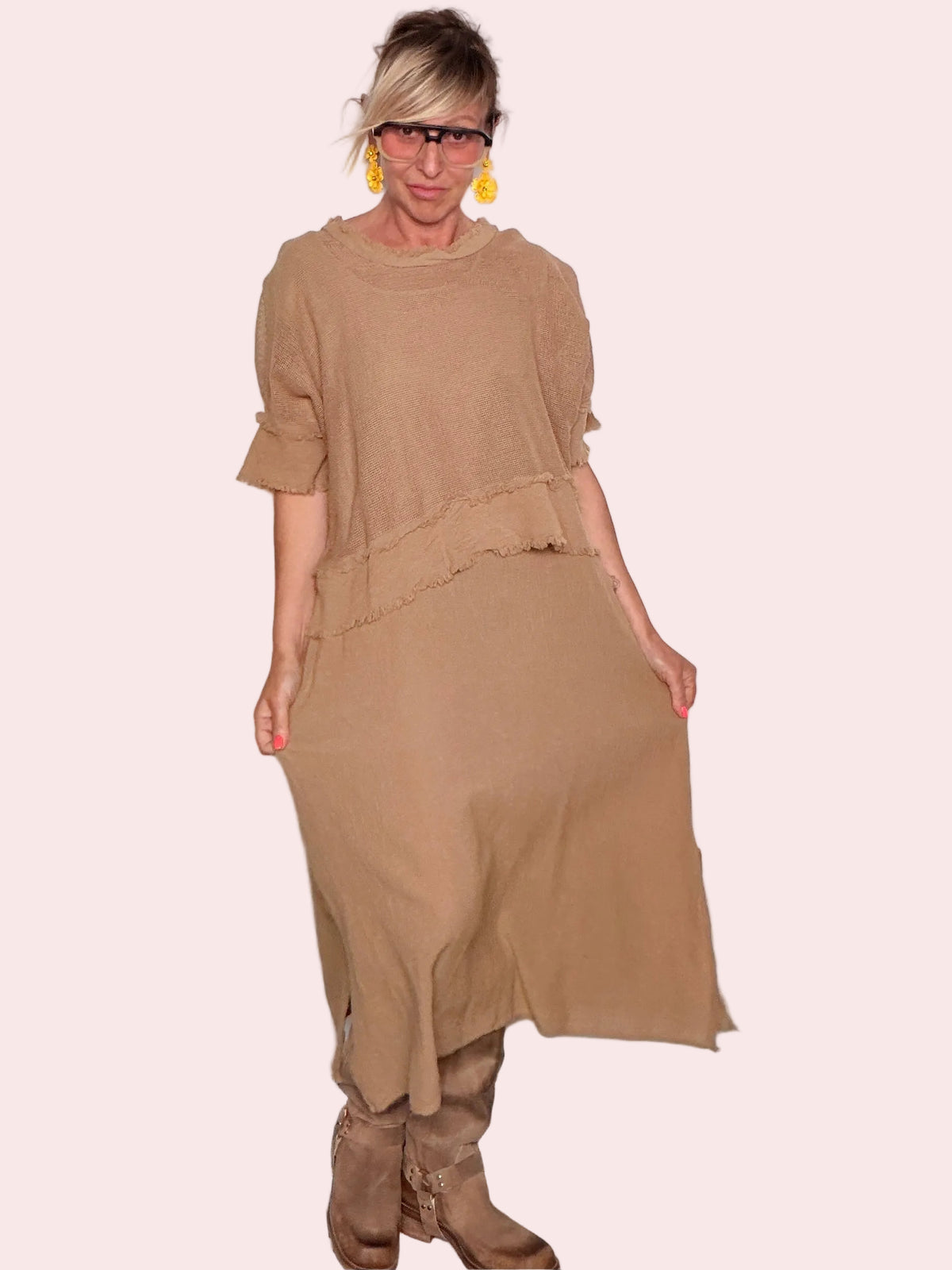 Completo Due Pezzi Abito Maxi e Poncho Rete