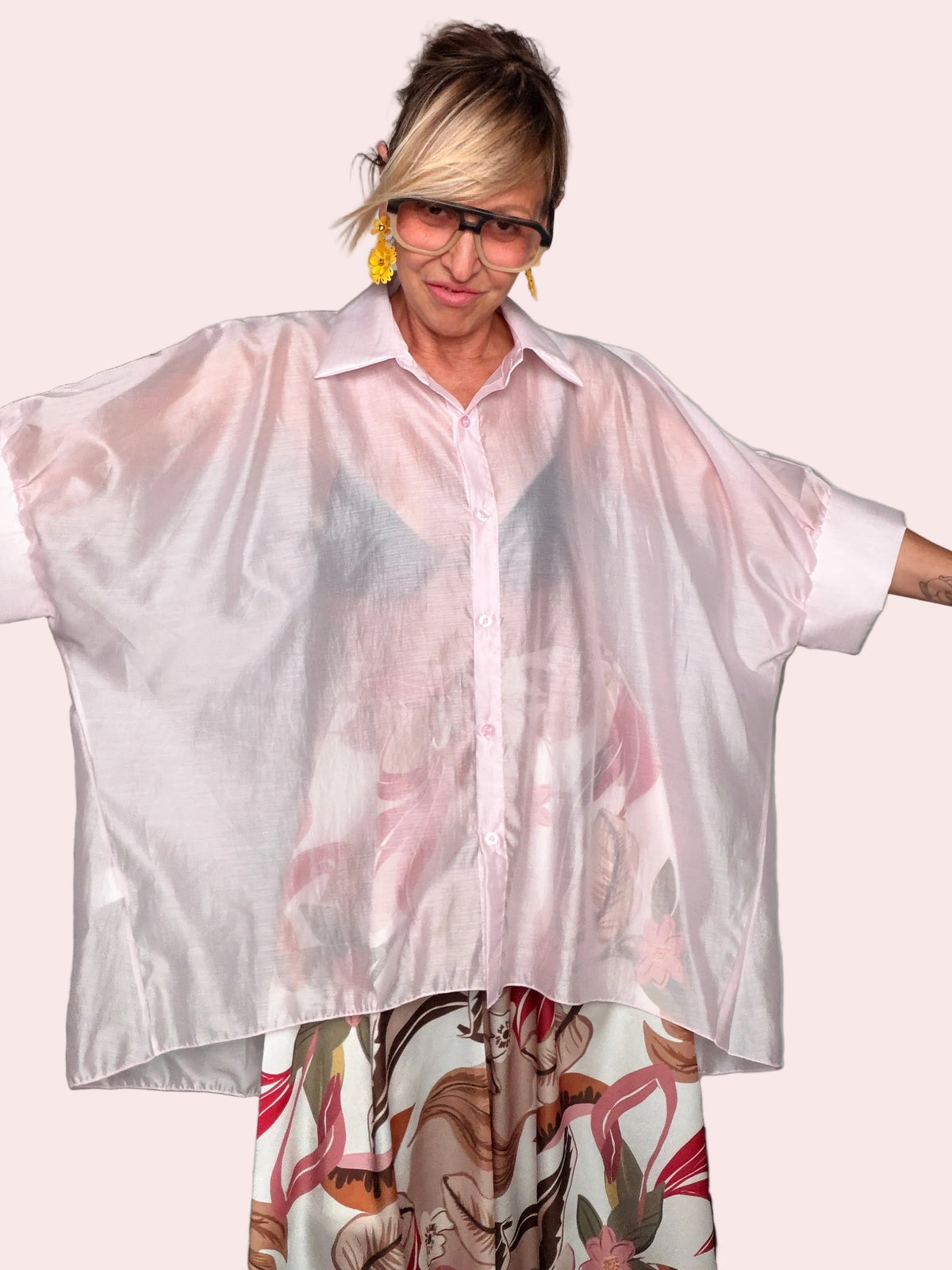 Camicia Oversize Maxi Pipistrello in Lyocell Cangiante