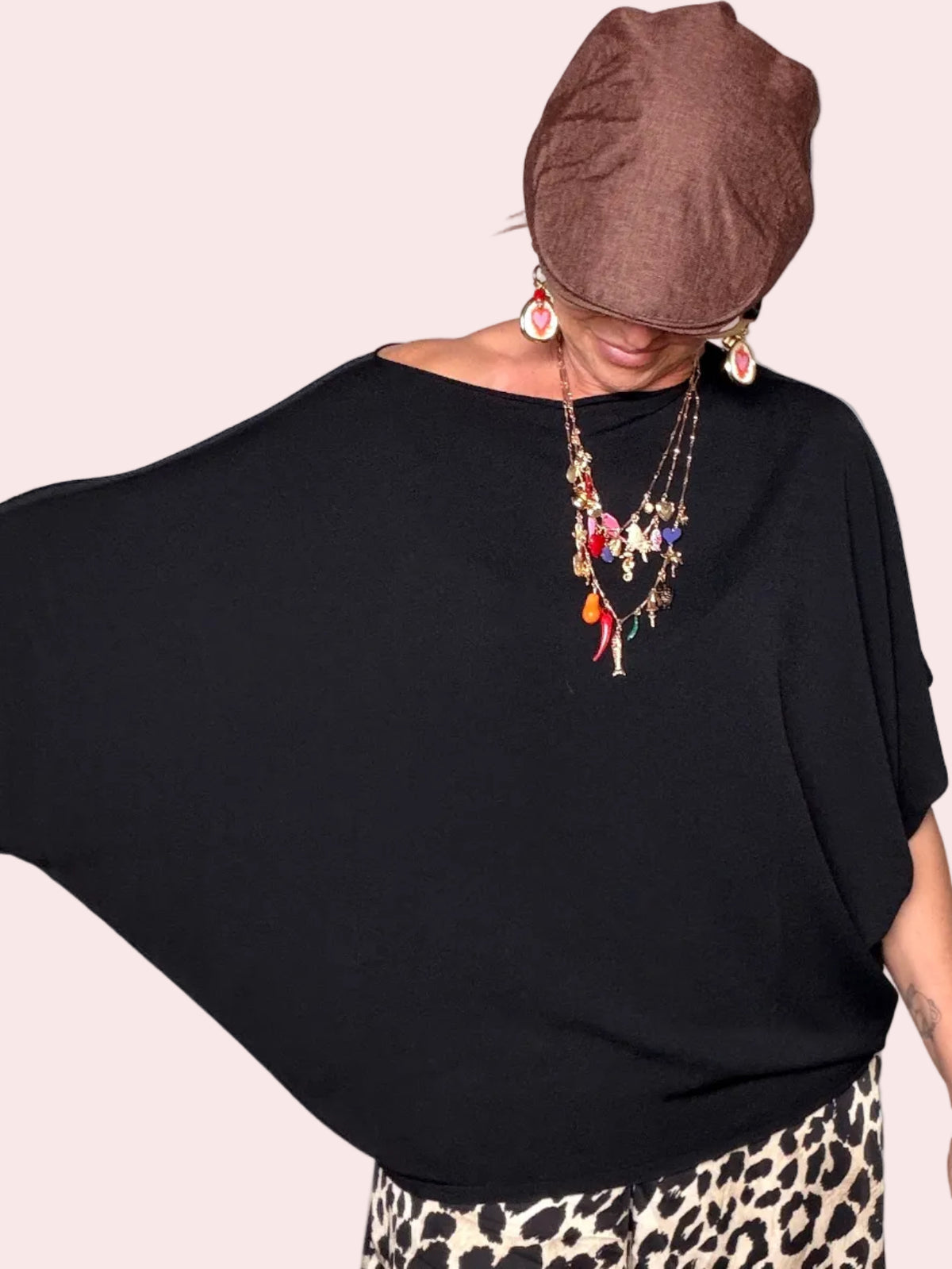 Maglia in Filo Manica Pipistrello — Nero
